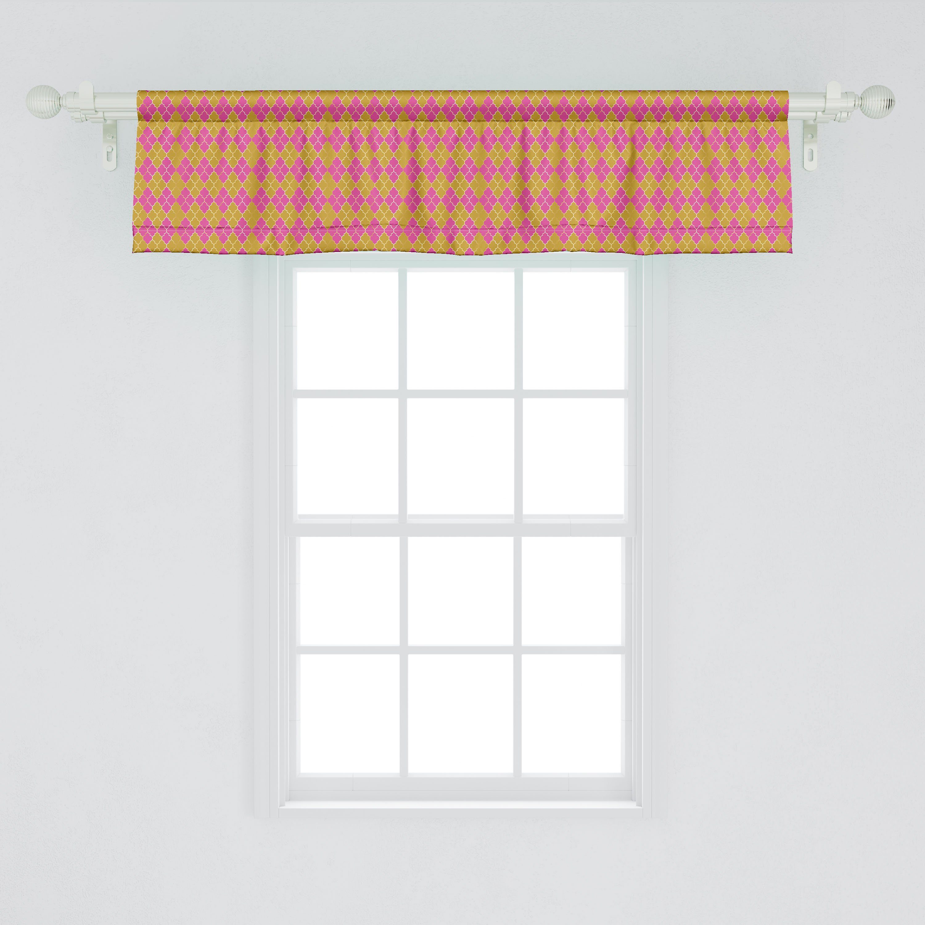 Marokkanische Vorhang Stangentasche, Scheibengardine Dekor Quatrefoil Volant Schlafzimmer Microfaser, Abakuhaus, für Bicolor mit Grid Küche