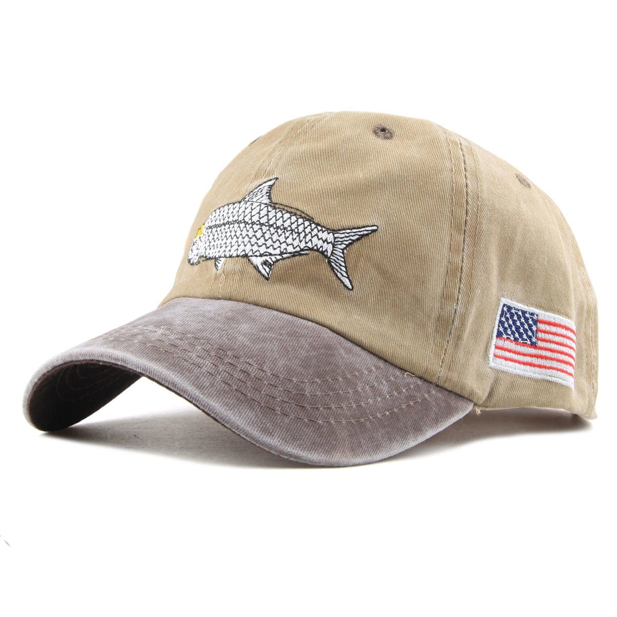 Sporty Baseball Cap Original Hai Fischer Angler braun/khaki Maritim Cap FL Belüftungslöchern Captain Anglerkappe Anker mit