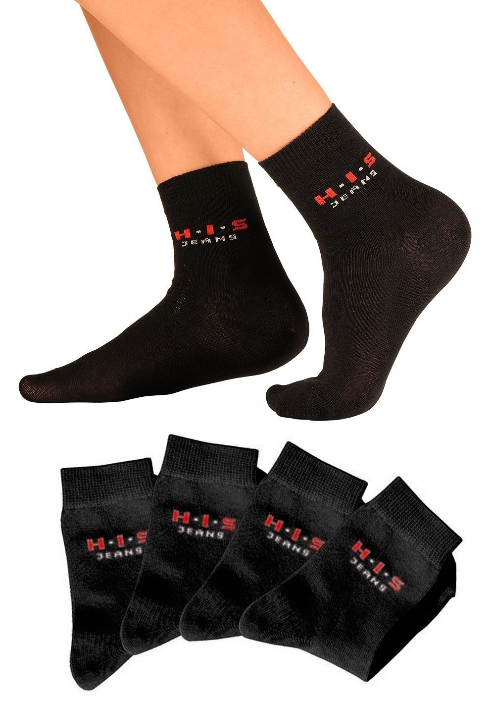 H.I.S Basicsocken mit Logo schwarz kontrasfarbenem (4-Paar)