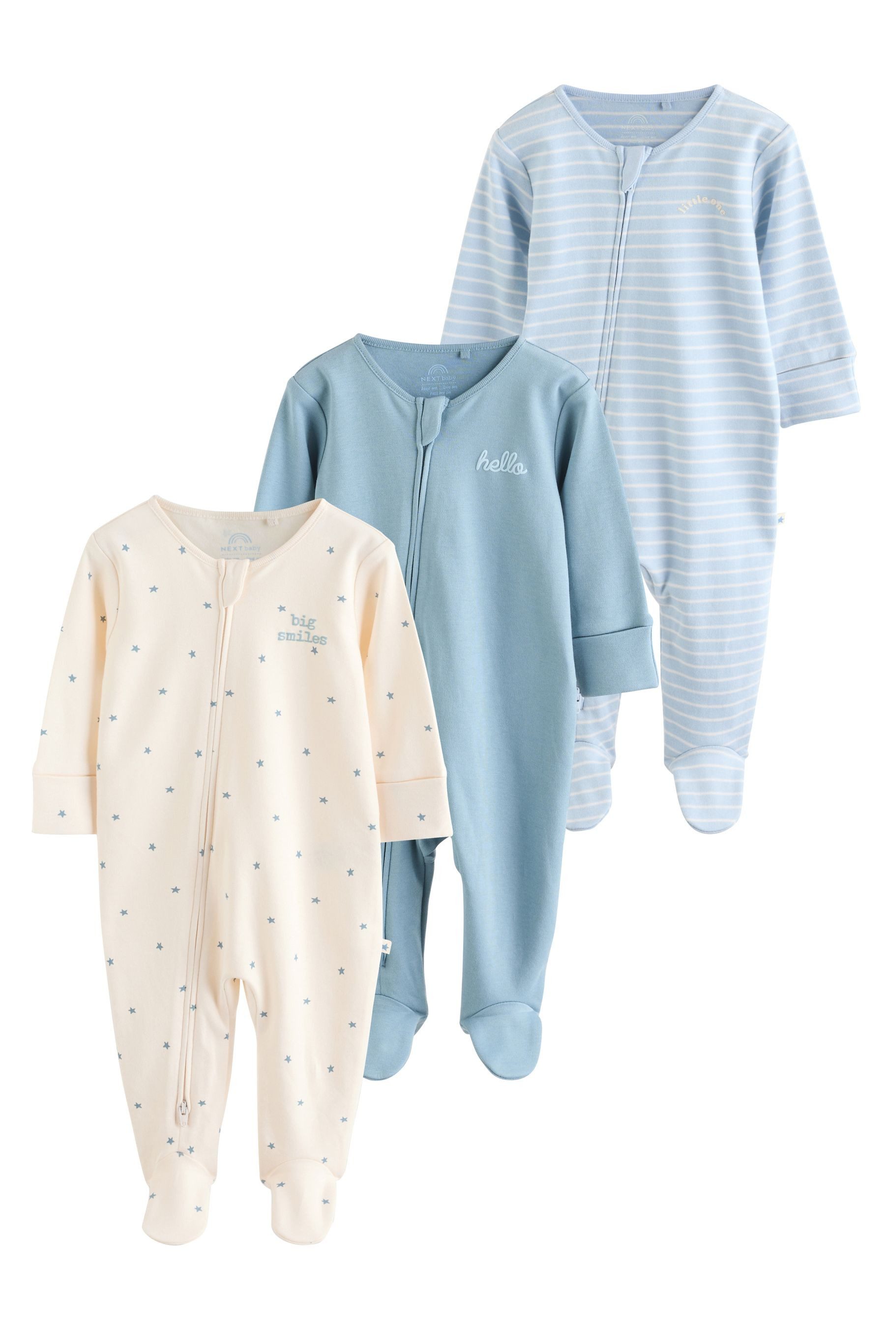 Next Schlafoverall Baby 100 % Baumwollschlafanzüge im 3er-Pack (3-tlg)