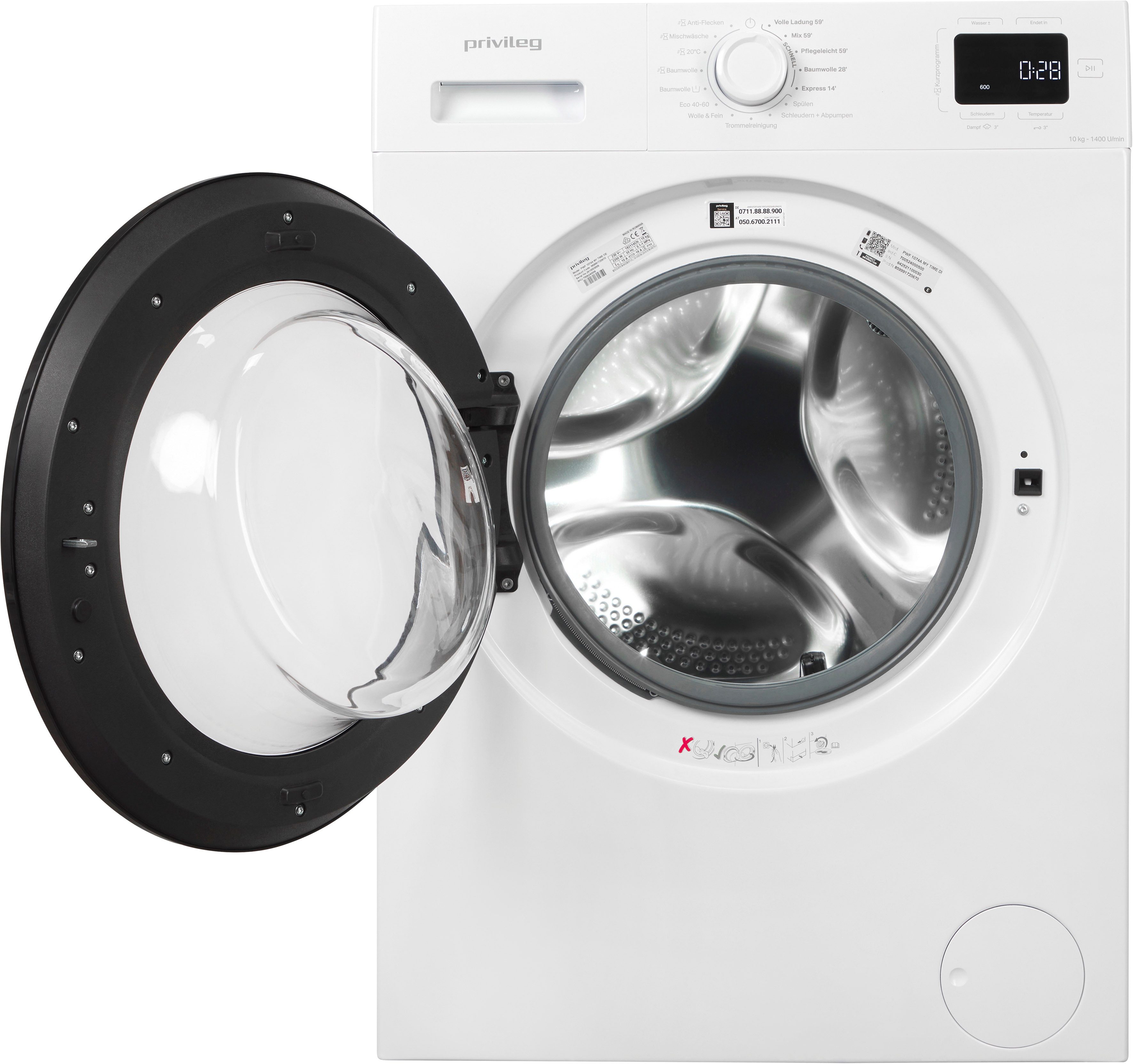 Privileg Waschmaschine MY TIME PWF 1074A MY TIME DE, 10 kg, 1400 U/min, Quick Cycles – 5 Programme in unter 1 Stunde