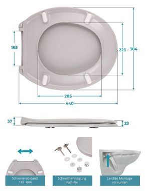 Calmwaters WC-Sitz Essential Soft, Manhattan-Grau, Duroplast, Edelstahl, Antibakteriell, 26LP2750