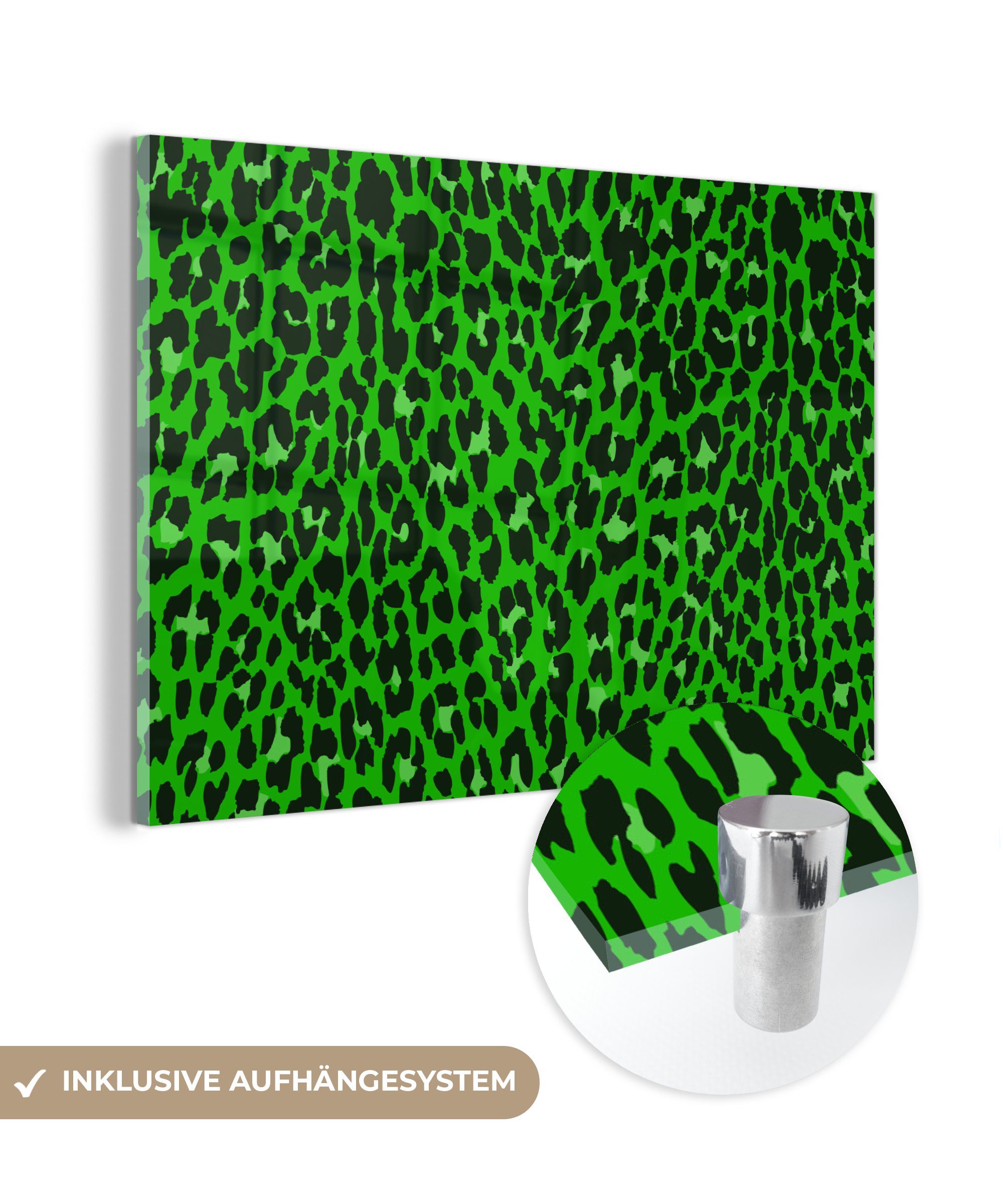 Bilder MuchoWow auf - St), - (1 Design, Wandbild Panther Wanddekoration - Acrylglasbild - Grün - Druck Glasbilder Foto Glas Glas auf