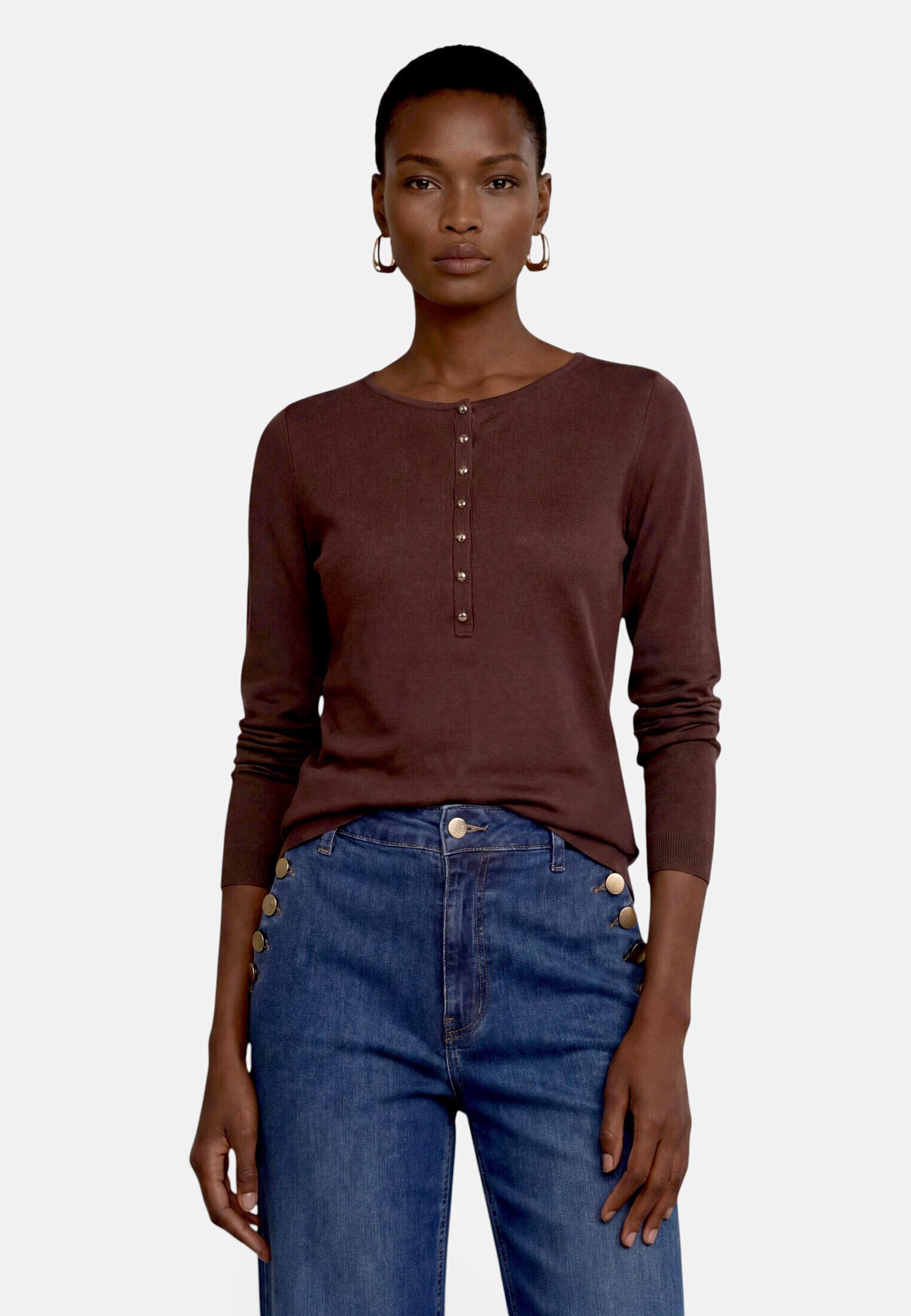 Zero Kurzarmshirt Damen mit Knopfleiste (1-tlg) Material – Bild 2 von 5