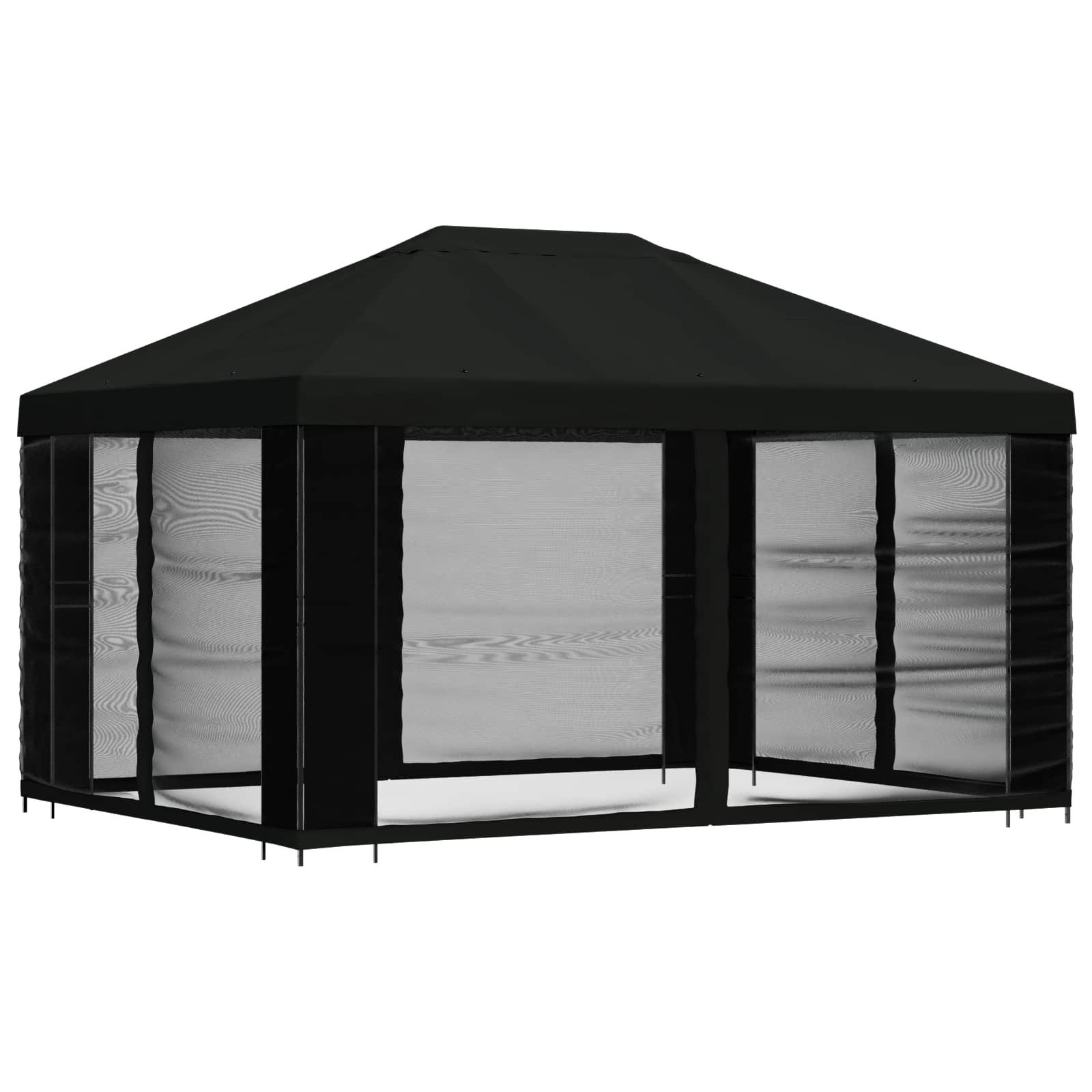 vidaXL Partyzelt Pavillon mit Seitenwänden 4 x 3 m Schwarz Polyester und Stahl