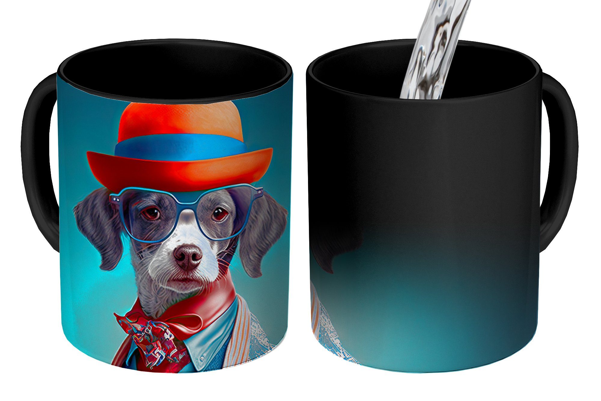 Blau, Farbwechsel, Zaubertasse, Jacke Kaffeetassen, Teetasse, Keramik, Tasse Geschenk - - Hund Blumen MuchoWow - - Porträt