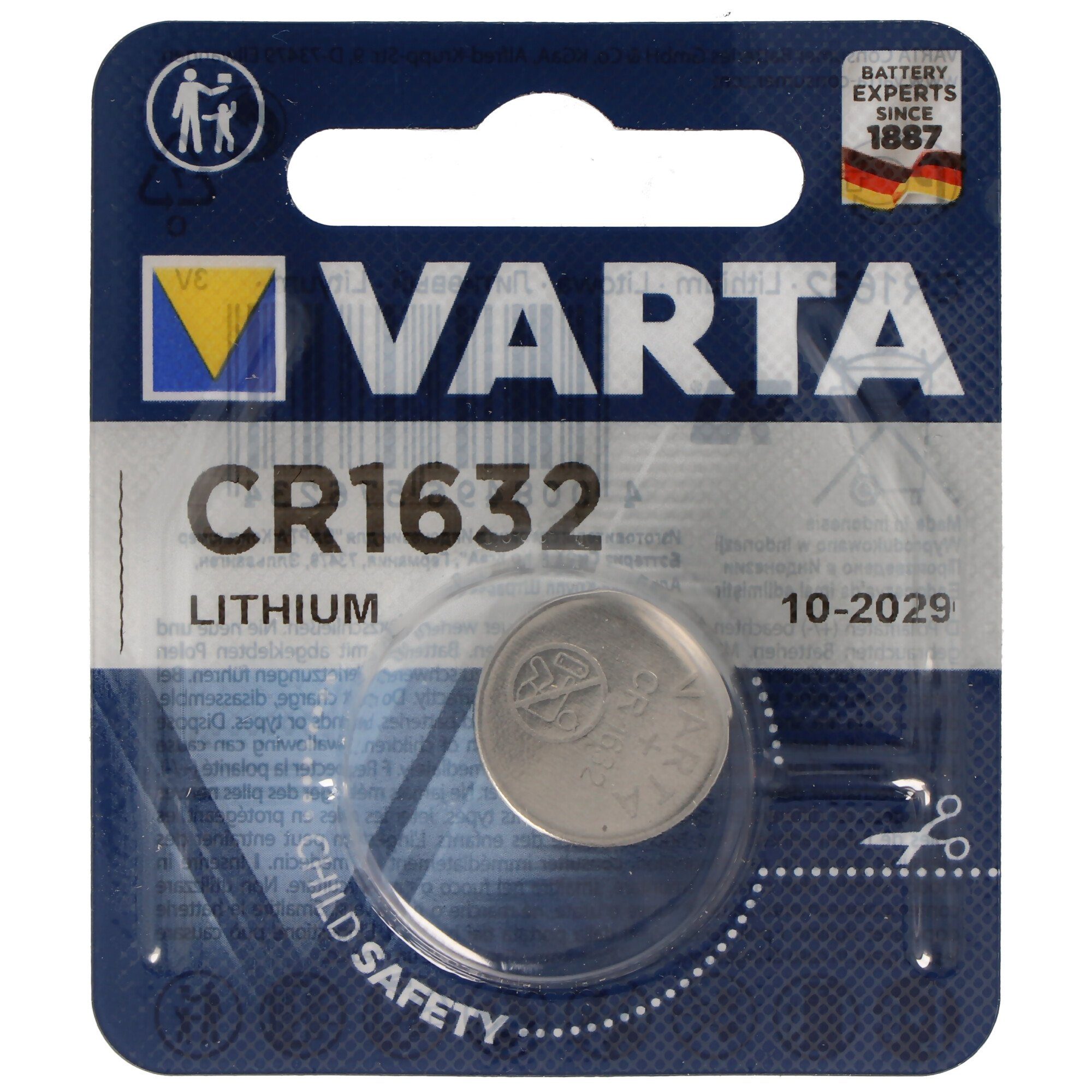 VARTA Varta CR1632 Lithium Batterie 3 Volt 140mAh Batterie, (3,0 V)
