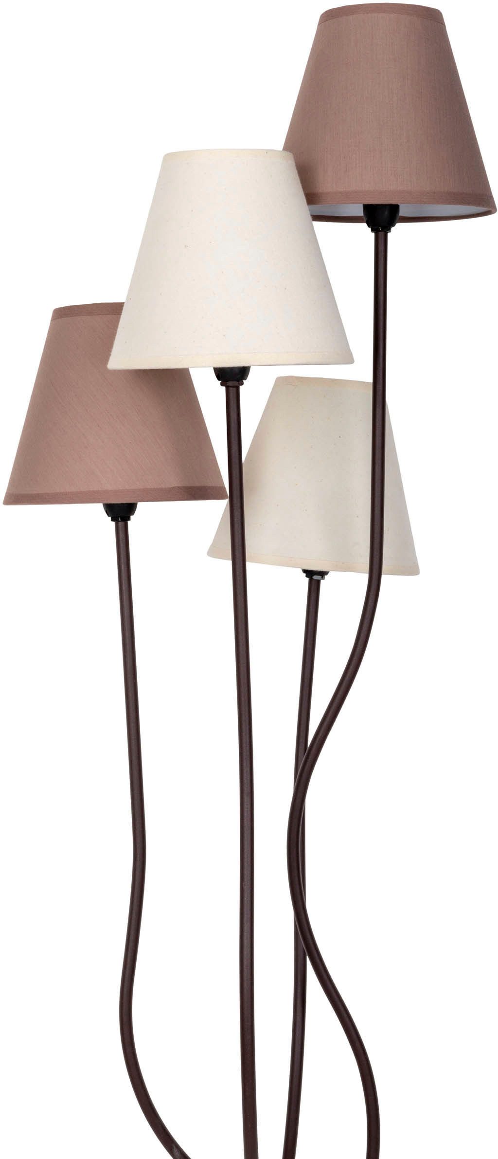näve Stehlampe Boho, ohne Leuchtmittel, 4flg., E14, Textilschirme 2x beige, 2x braun, inkl. Fußschalter