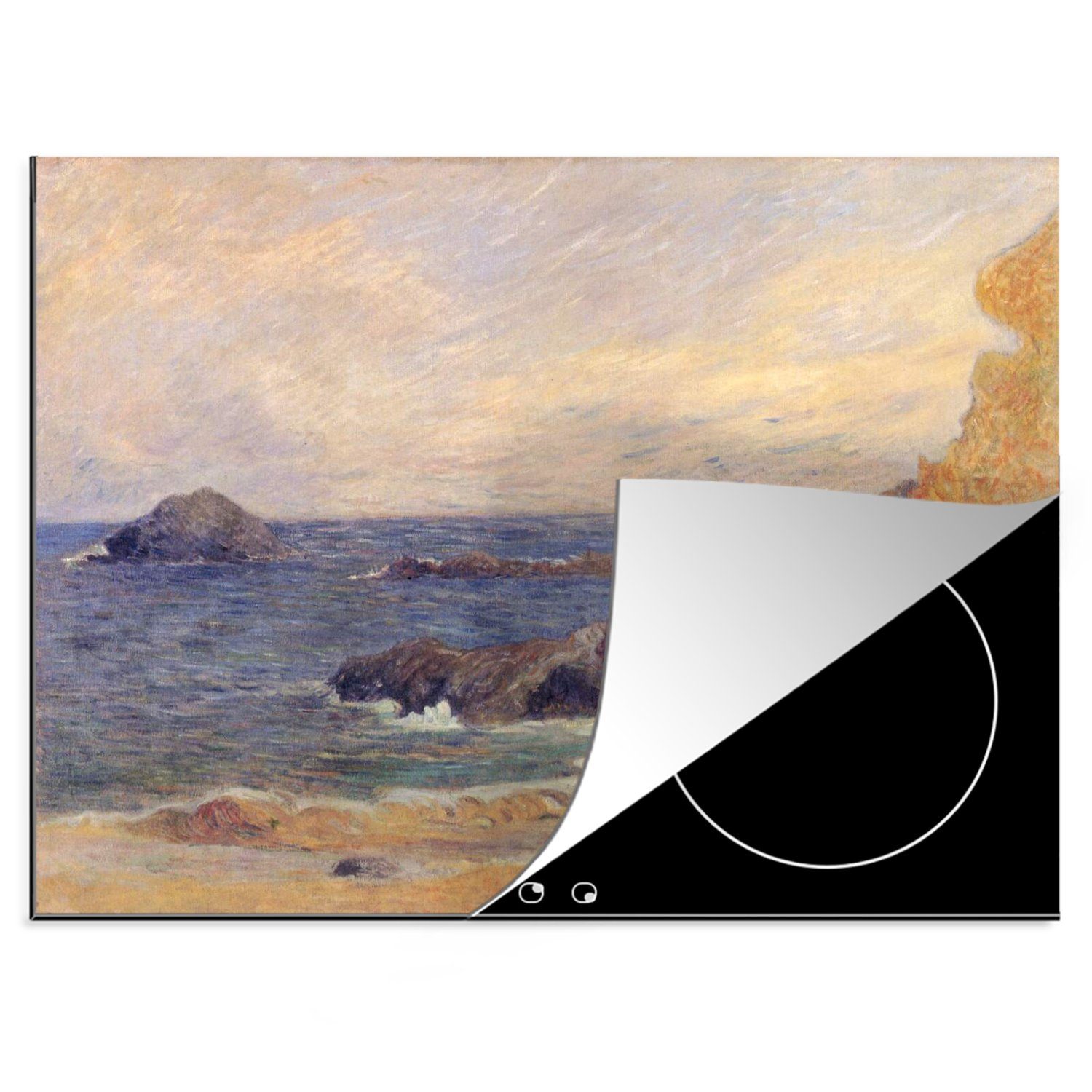 MuchoWow Herdblende-/Abdeckplatte Felsen am Meer - Gemälde von Paul Gauguin, Vinyl, (1 tlg), 70x52 cm, Mobile Arbeitsfläche nutzbar, Ceranfeldabdeckung | Herdabdeckplatten