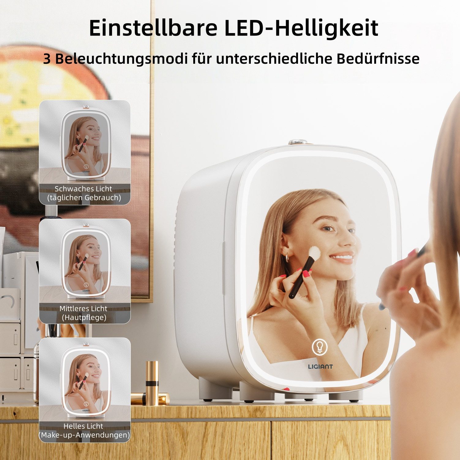 DOVAMAN Kühlbox 4L Mini Kosmetik Kühlschrank mit LED-Spiegel, 4 l, Kühl & Heizfunktion, für Schlafzimmer, Büro & Auto – Bild 4 von 5