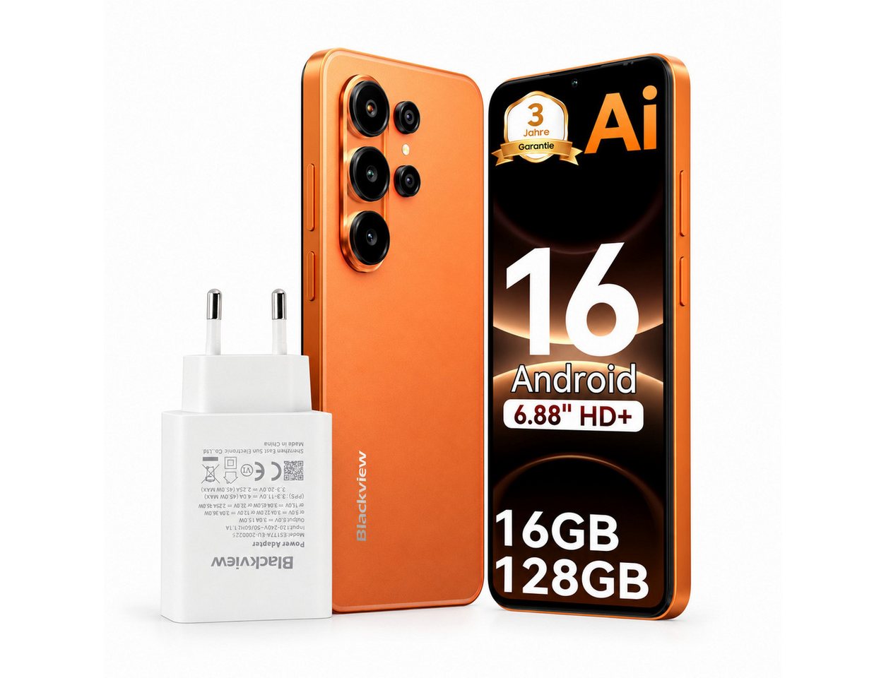 blackview Android 16 6,88'' 5000mAh 32MP 6GB+128GB Dual SIM incl.45w Handy (6,88 Zoll, 128 GB Speicherplatz, 32 MP Kamera, Dual SIM 4G, Android 16)