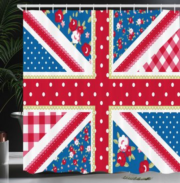 Abakuhaus Duschvorhang Moderner Digitaldruck mit 12 Haken auf Stoff Wasser Resistent Breite 175 cm, Höhe 180 cm, Shabby Chic Britische Flagge Floral