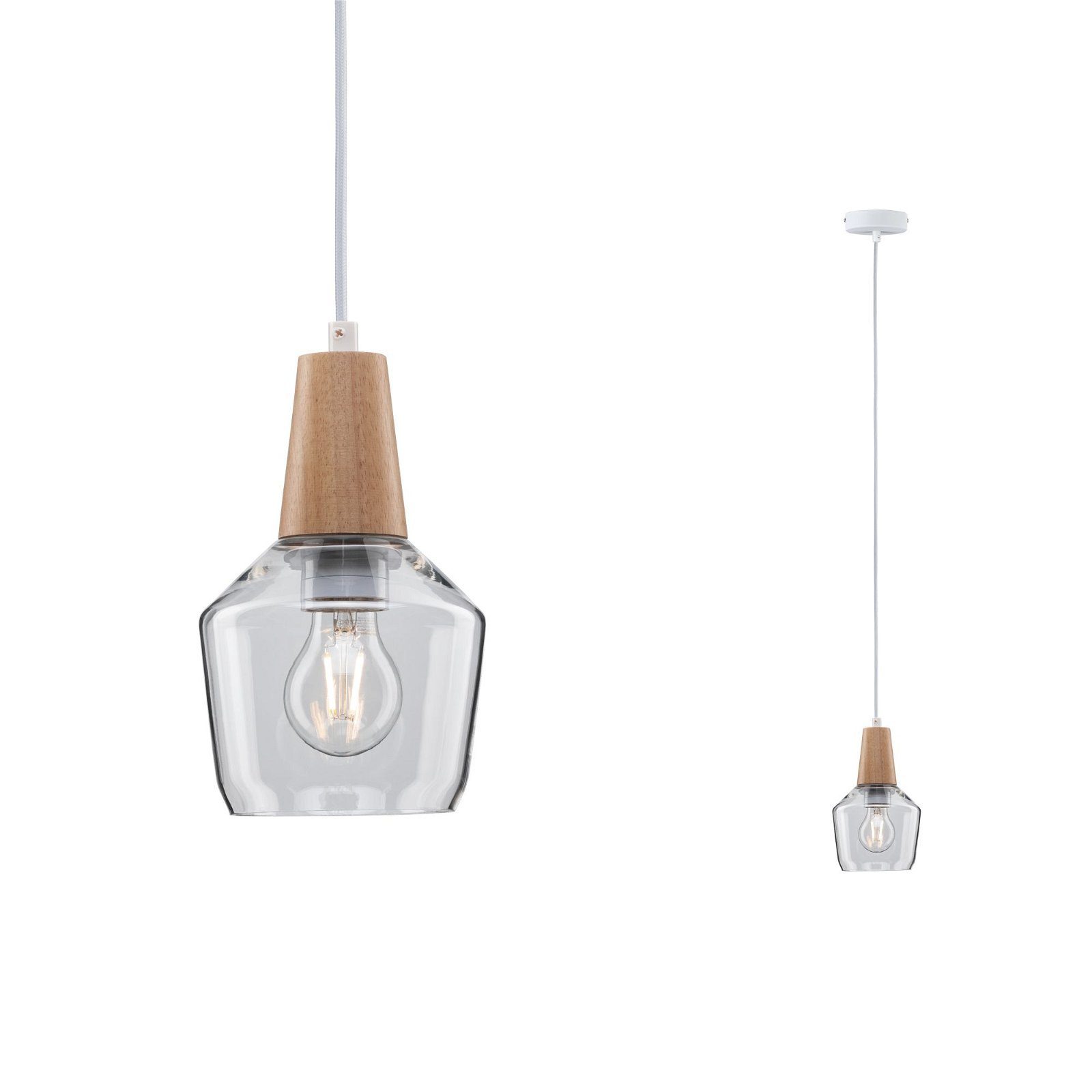 Paulmann Pendelleuchte Neordic Ylvie max. 1x20W Klar/Holz 230V Glas/Holz, o günstig online kaufen