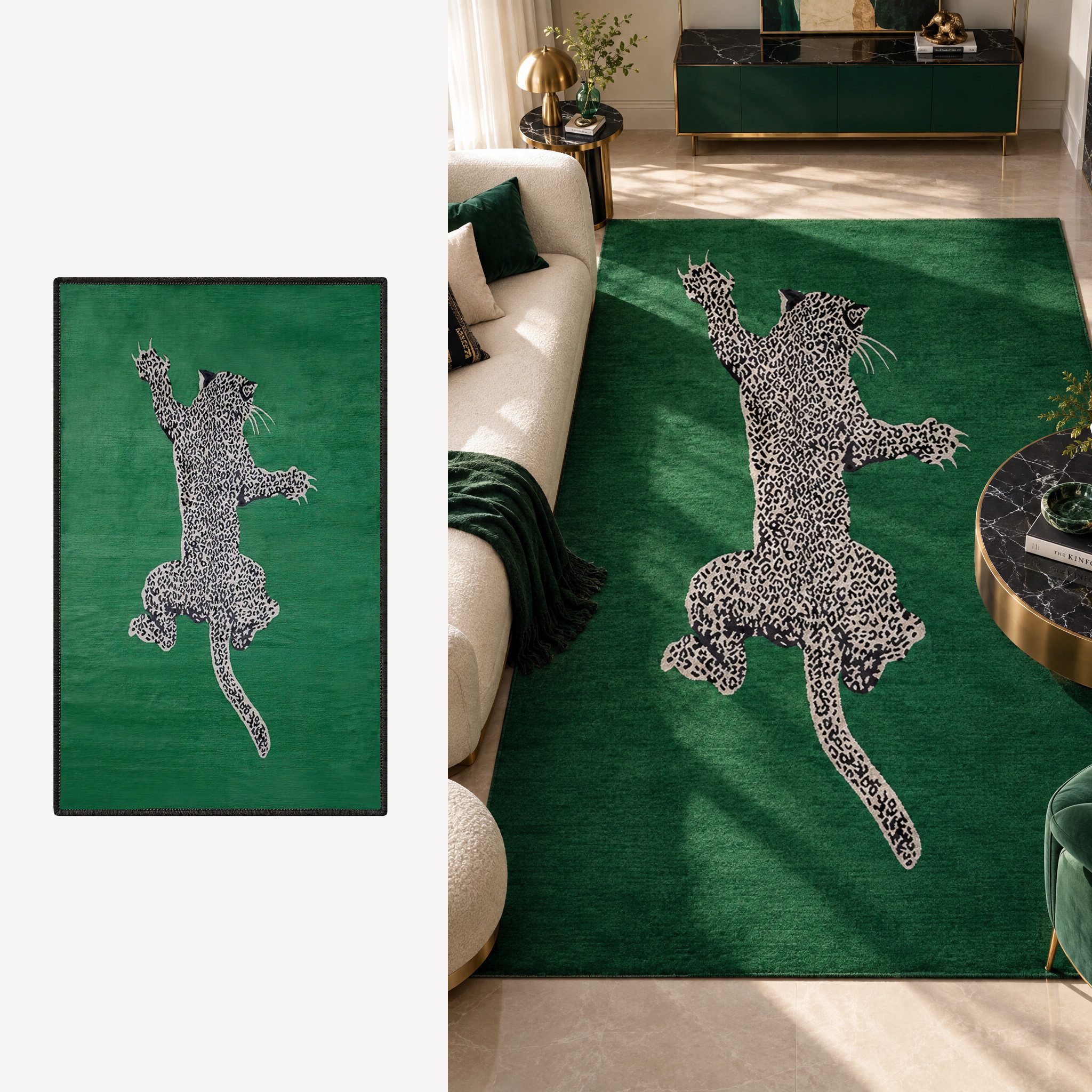 Jumpeak Teppich Teppich, Leopardenmuster, Art-déco-Stil, waschbar, ideales Geschenk, Rechteck, Höhe: 5 mm, Rectangular, 5mm dick, faux cashmere, indoor rug, machine-washable rug