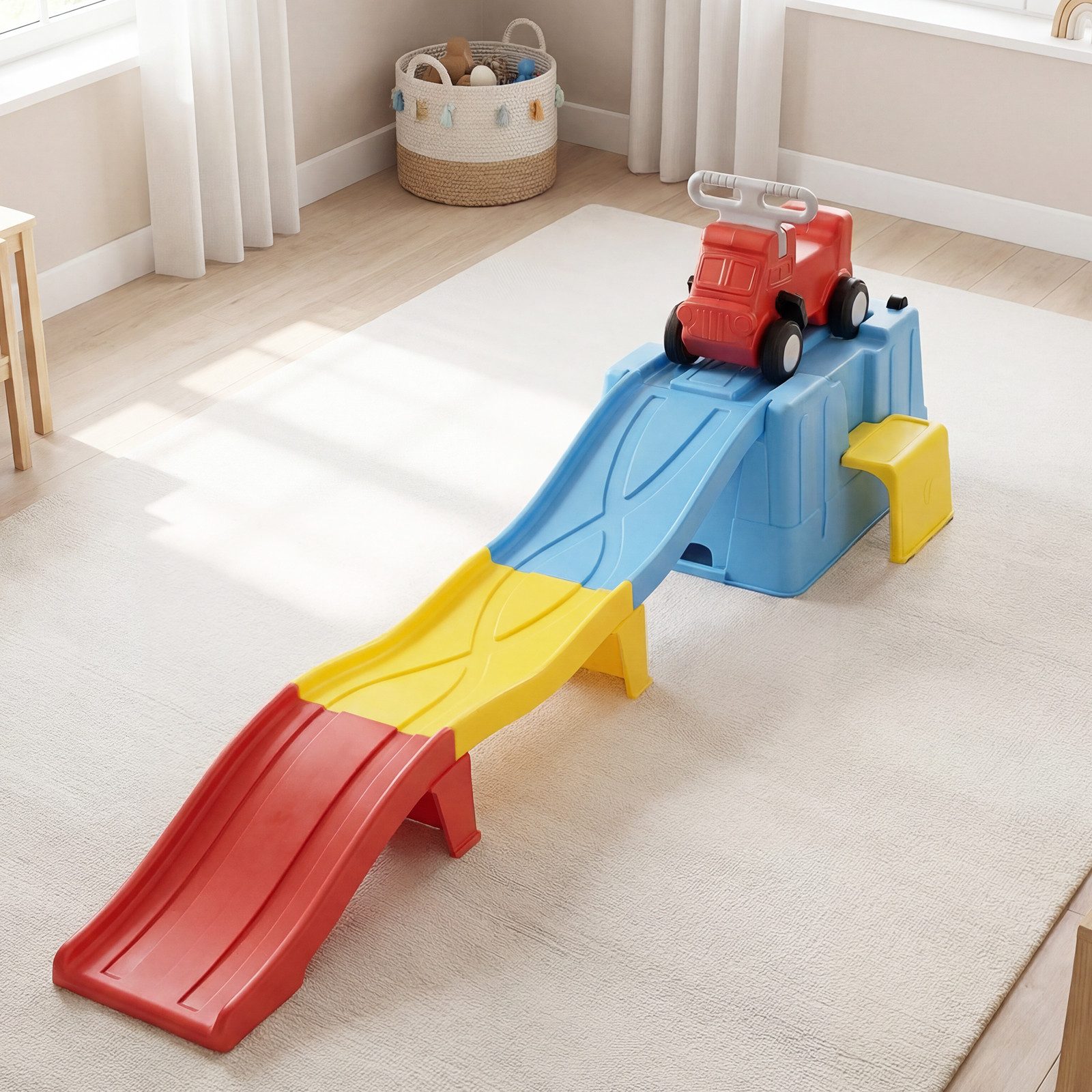 COSTWAY Rutscher, Up & Down Roller Coaster mit Rutschauto & Aufbewahrungsbox