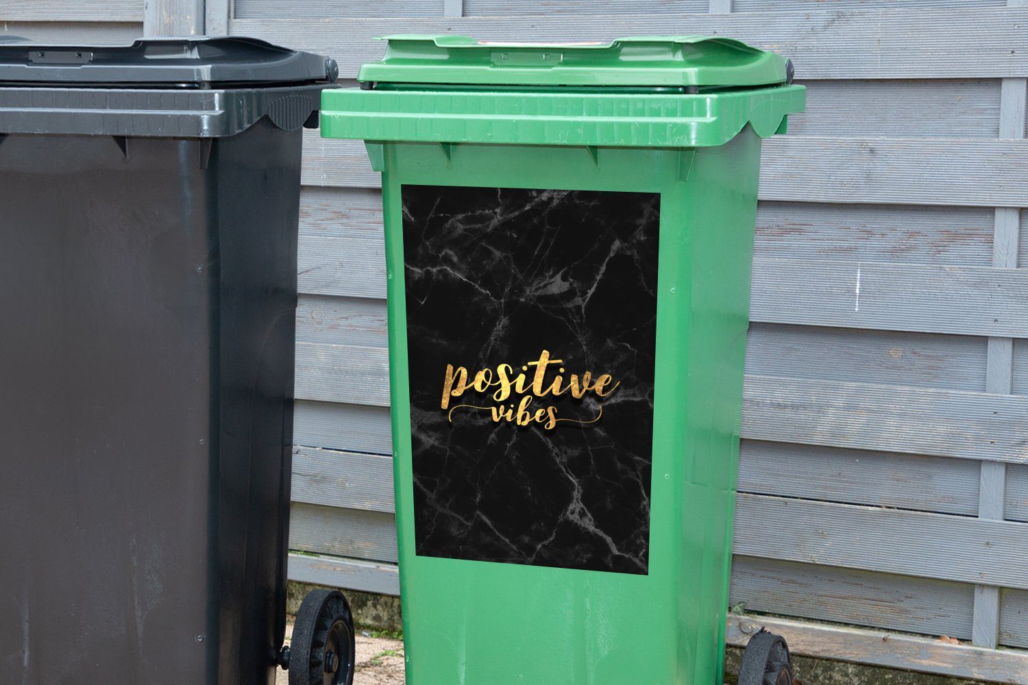 Positiv Mülleimer-aufkleber, - - Wandsticker MuchoWow Gold Zitat - Mülltonne, Sticker, Marmor Container, Abfalbehälter St), (1