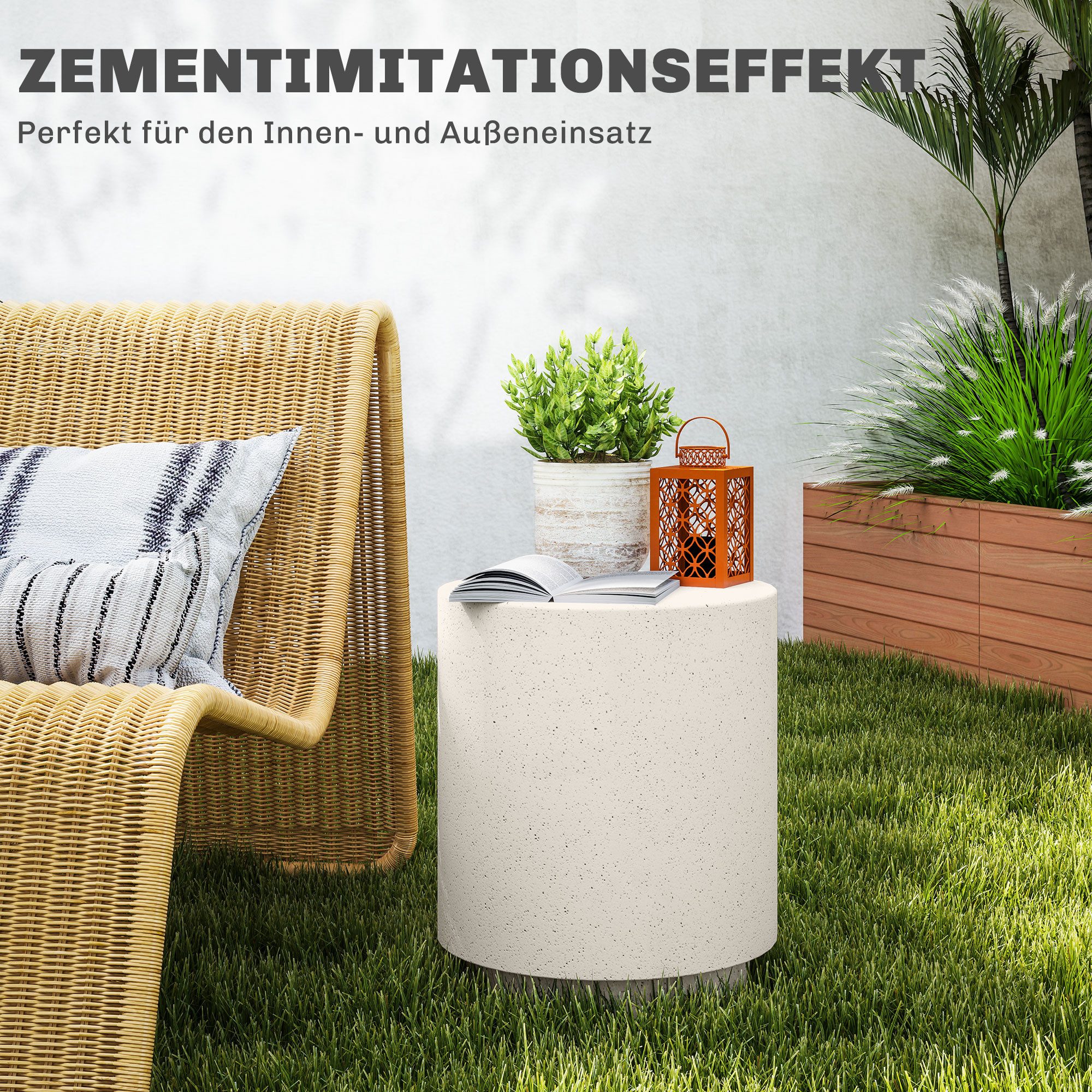 HOMCOM Beistelltisch Rund Nachttisch mit Beton-Optik, Couchtisch mit Fußstützen (Wasserdicht, 1-St., Anorganisches Erzpulver), Cremeweiß 37 x 37 x 43 cm – Bild 4 von 5