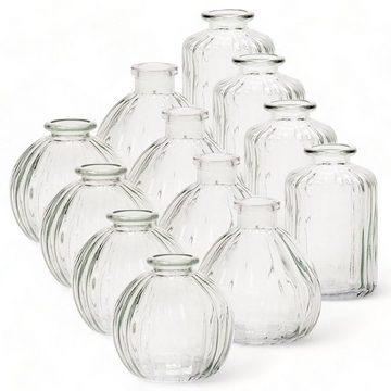 Annastore Dekovase 12 x Vasen aus Glas - Kleine Blumenvasen - Tischvasen klein, H 8-10 cm