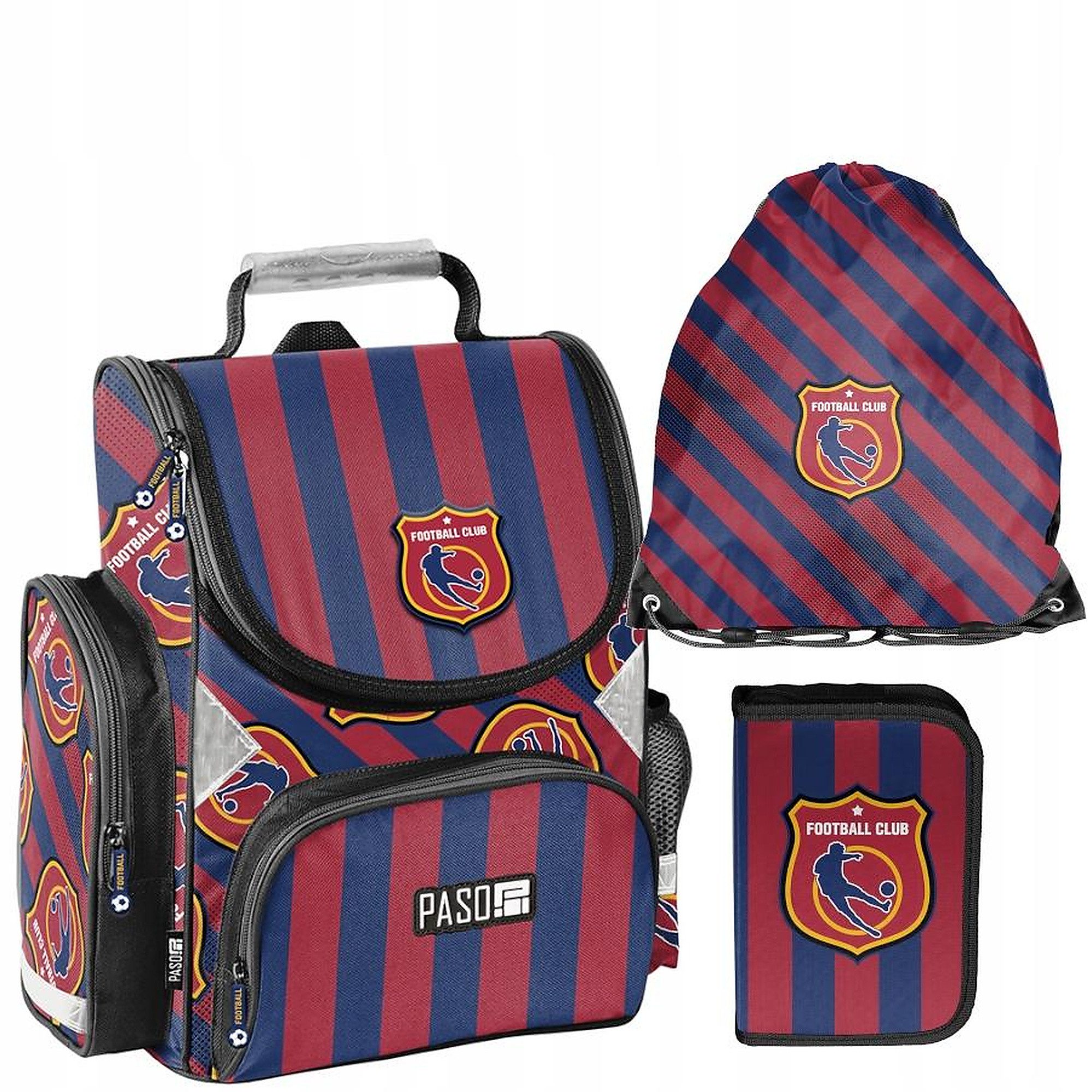 PASO Schulrucksack (Schulset, 3-tlg), Football, 3-tlg. Set