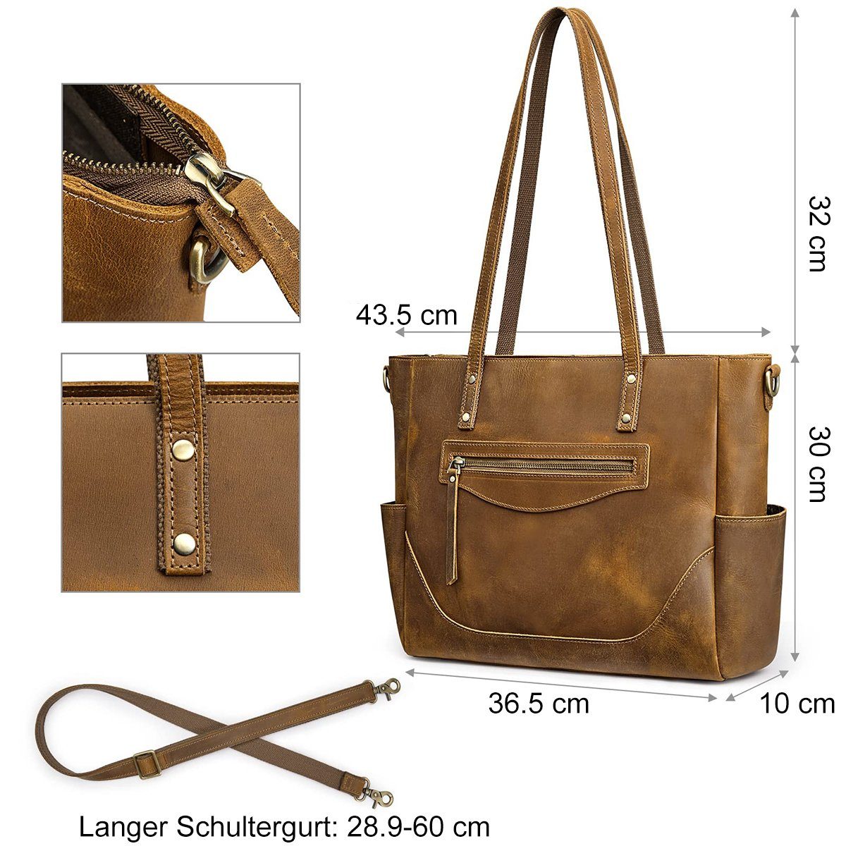 Hellbraun Shopper Henkeltasche S-ZONE Laptoptasche Handtasche Schultertasche (1-tlg),