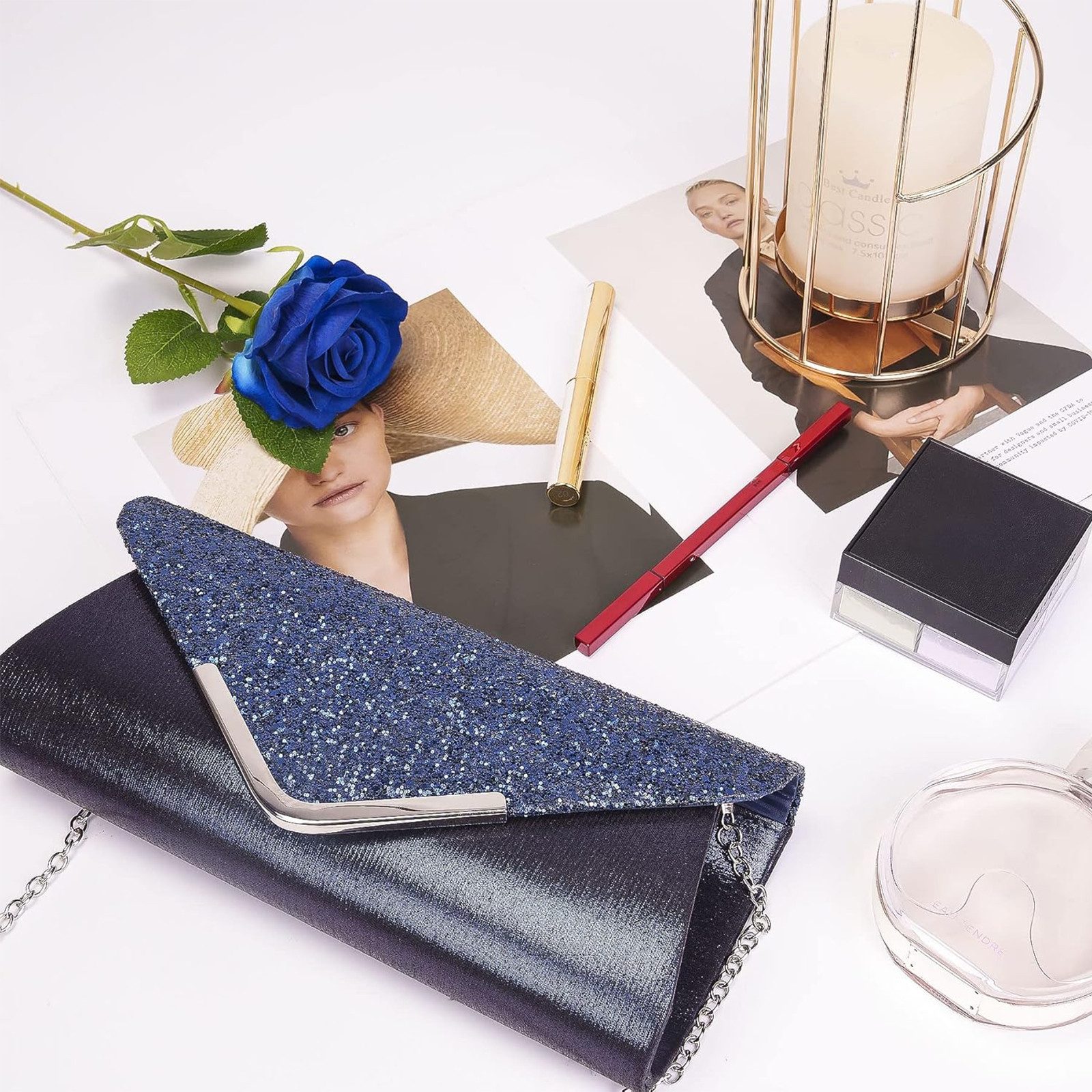 MOPUEA Abendtasche Pailletten Clutch Damen Abendtasche Schulter Umhängetasche (Einzelpack, 1 x Glitzer Clutch mit abnehmbarer Schulterkette), Glitzernd, elegant – Bild 4 von 5