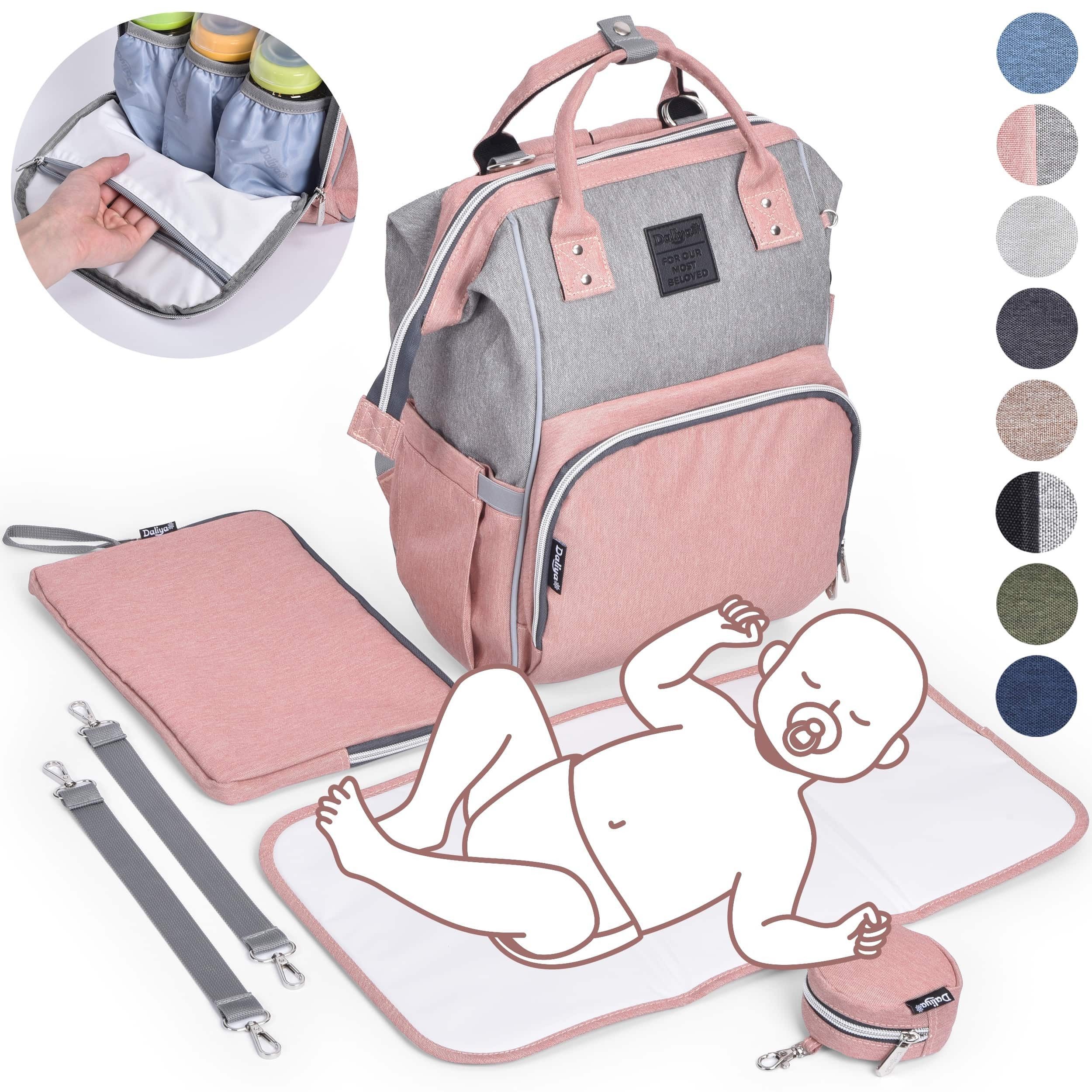 Daliya® Wickeltasche PAKMI Wickelrucksack, Kinderwagentaschen, Mamabag (Set, 5-tlg., Befestigungsriemen), Thermofächer, Schnuller Aufbewahrung, Wickelunterlage, hochwertig