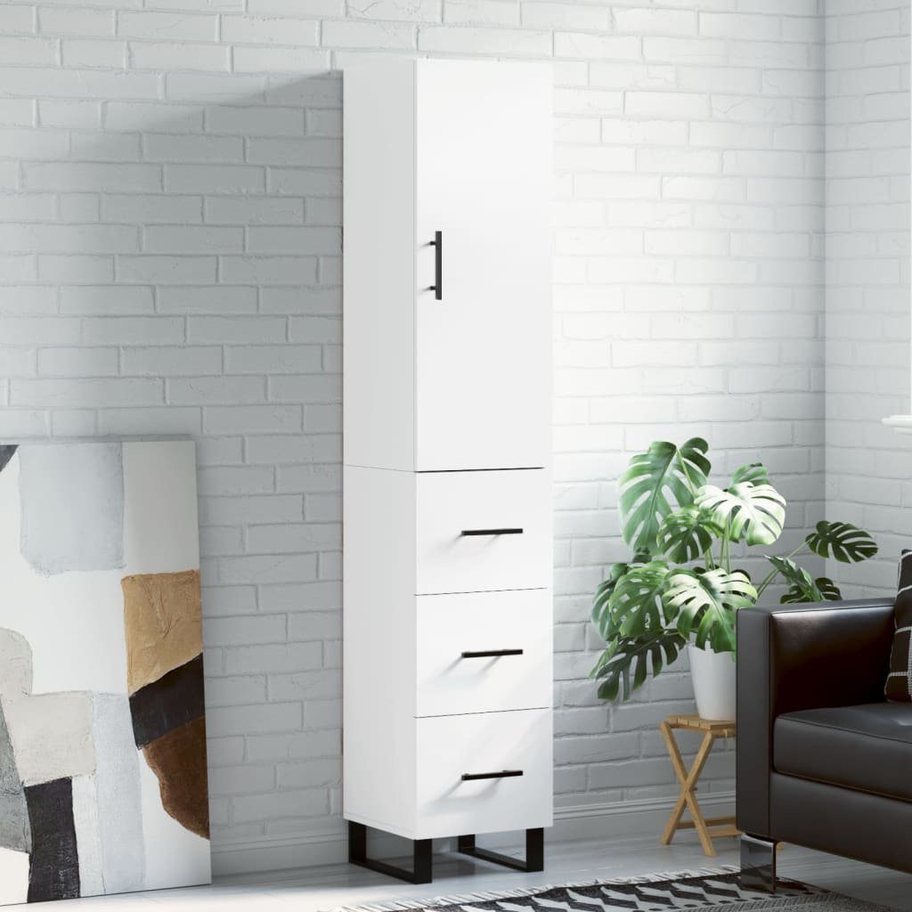 furnicato Highboard Weißes aus Holzwerkstoff und Metall 34,5 x 34 x 180 cm (1 St), Stabiler Vorratsschrank mit viel Stauraum und Tür für das Wohnzimmer