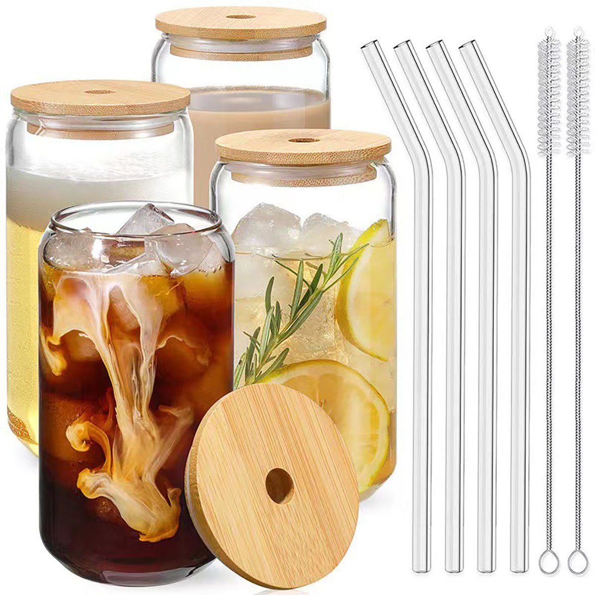 mixed24 Gläser-Set 4er Set Trinkgläser mit Bambusdeckel, 4-tlg