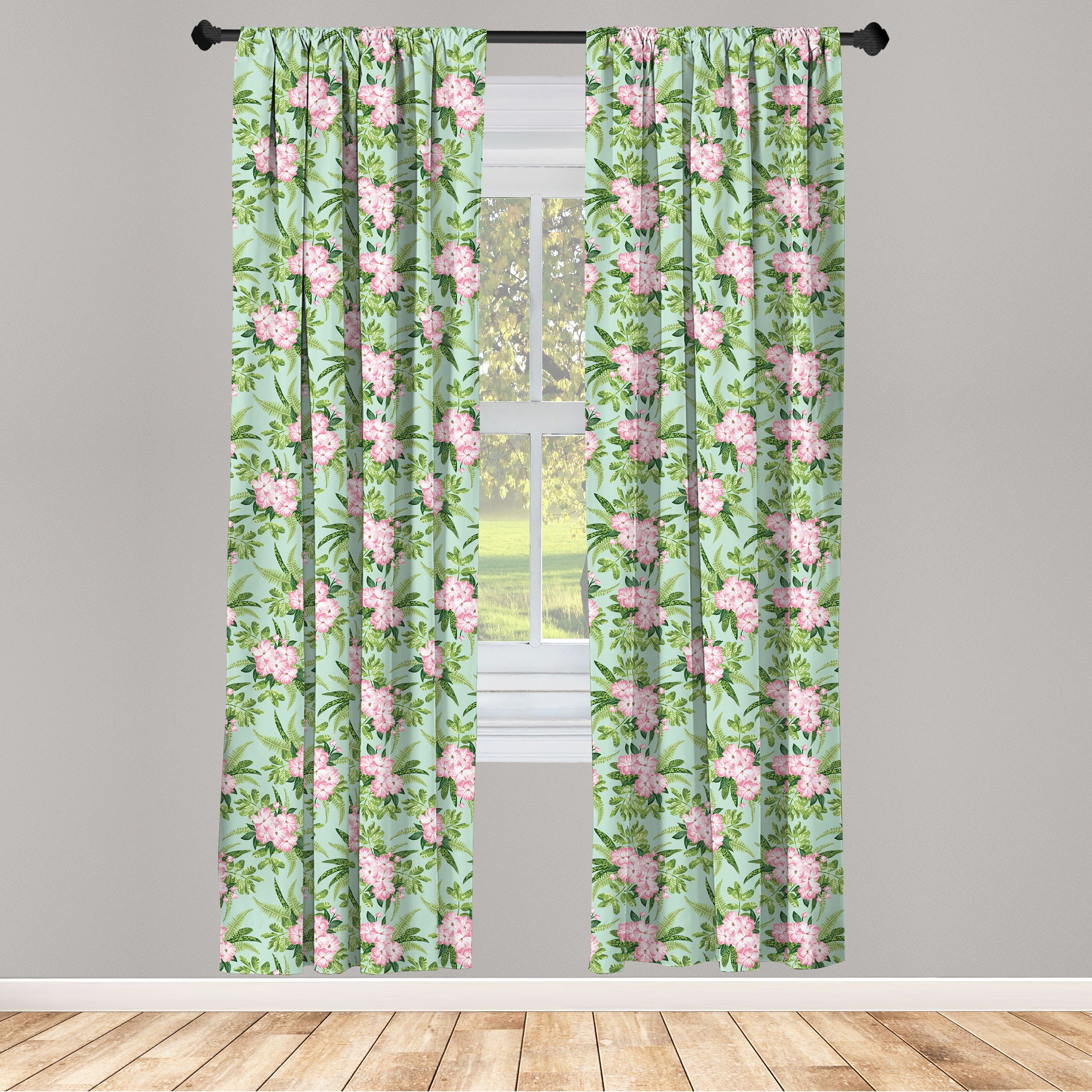 Gardine Vorhang für Wohnzimmer Schlafzimmer Dekor, Abakuhaus, Microfaser, Blumen Hibiscus Blooming Bouquets