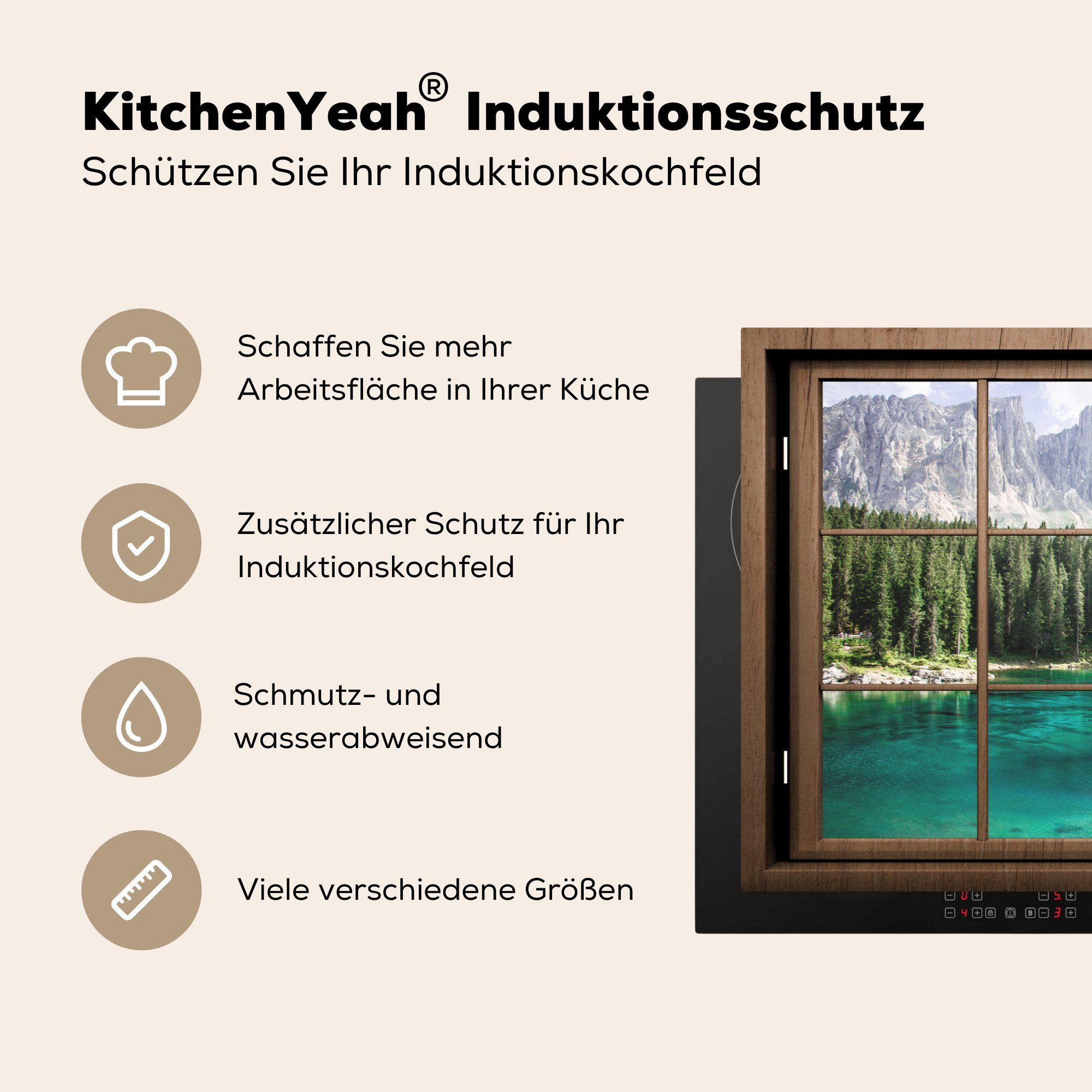 küche, Induktionskochfeld Herdblende-/Abdeckplatte für See, 81x52 Schutz tlg), MuchoWow - (1 Ceranfeldabdeckung Aussicht - Baum cm, Vinyl, die