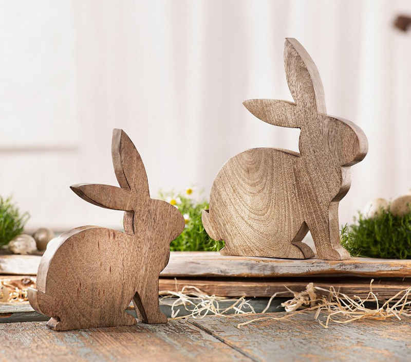 Home-trends24.de Osterhase Hase Mangoholz 2x Paar Osterhase Ostern Frühling Tisch Deko Figur