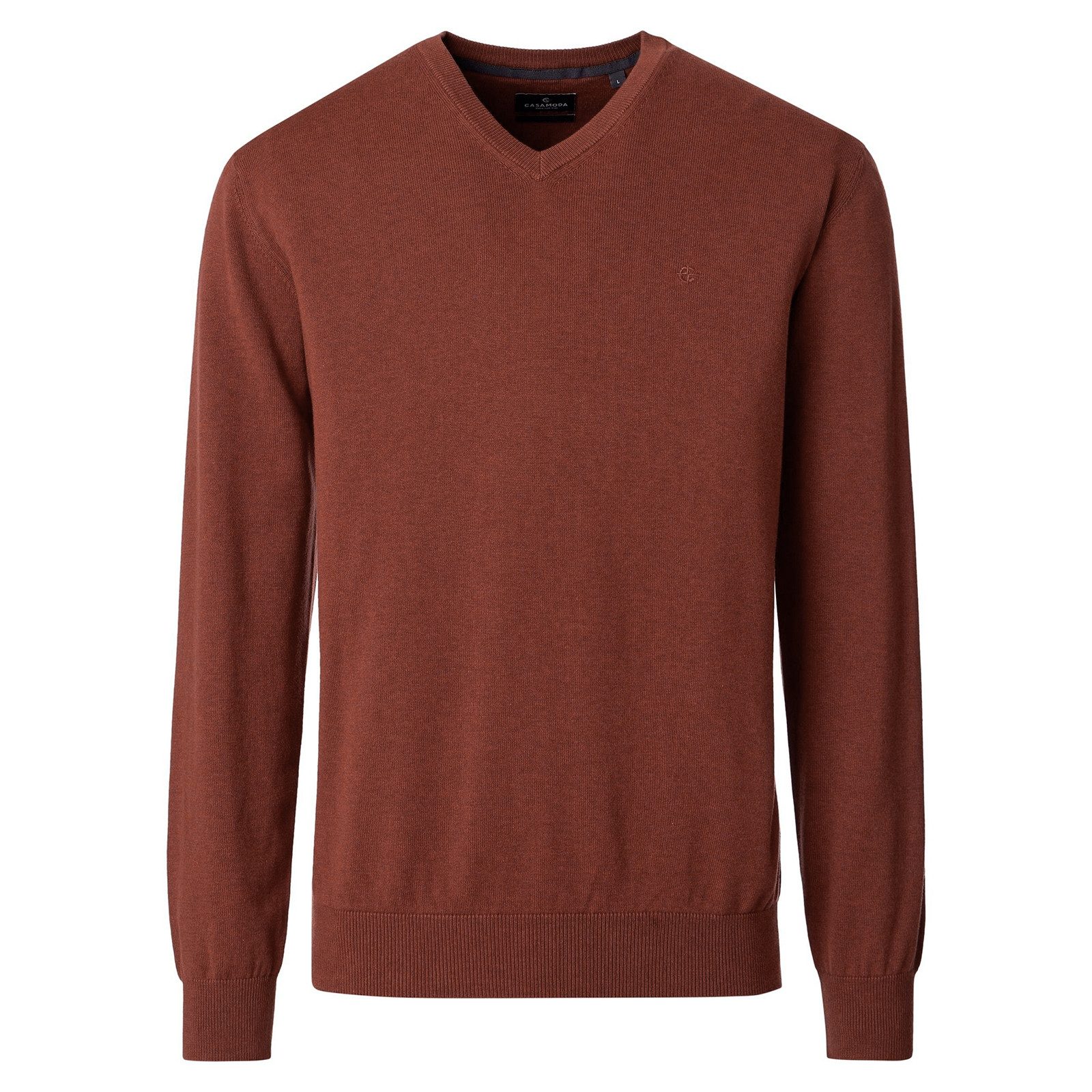 CASAMODA Rundhalspullover CasaModa Übergröße Pullover rostbraun melange V-Neck
