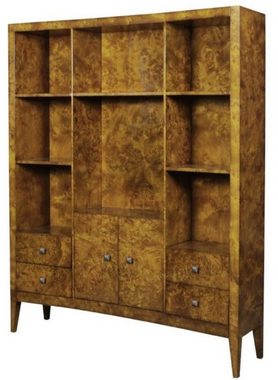 Casa Padrino Stauraumschrank Luxus Bücherschrank mit 2 Türen und 4 Schubladen Hellbraun 150 x 35 x H. 190 cm - Büroschrank - Wohnzimmerschrank - Luxus Qualität