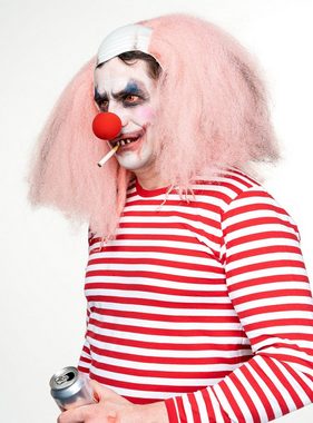 Metamorph Kostüm-Perücke Horrorclown Perücke rosa, Langhaarige Clownsperücke mit Latexstirn
