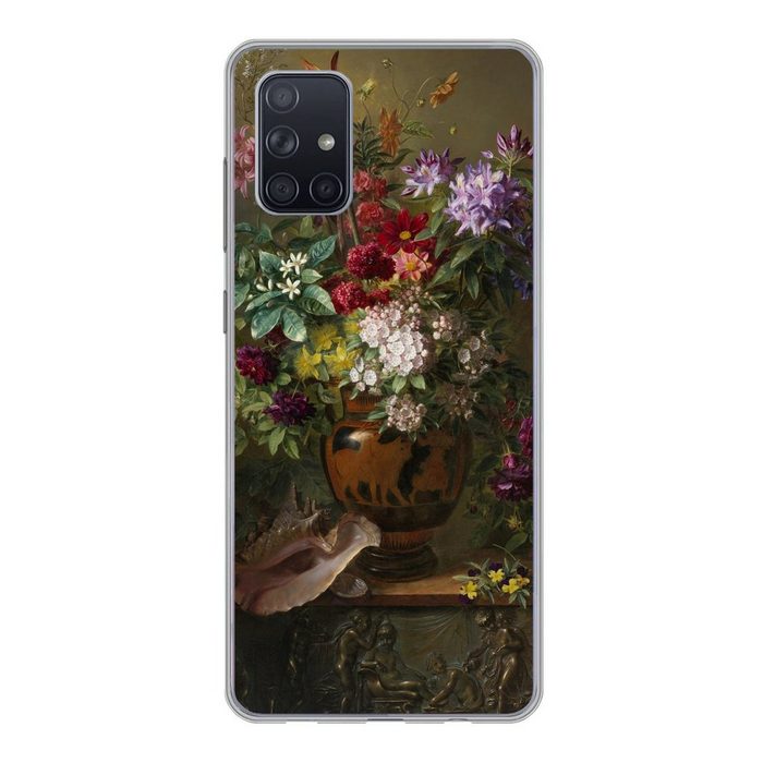 MuchoWow Handyhülle Stilleben mit Blumen in einer griechischen Vase: Allegorie des Handyhülle Samsung Galaxy A51 5G Smartphone-Bumper Print Handy