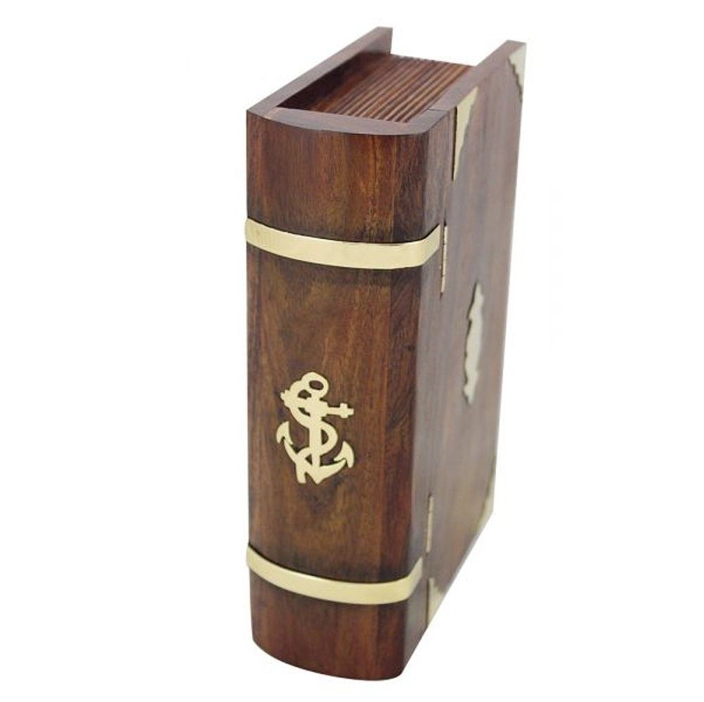 Linoows Dekoobjekt Maritime Holzbox, Holz Buchbox Edle Schloss Beschlägen aus Messing Sheesham mit mit Holz Buchbox St), (1 Messing