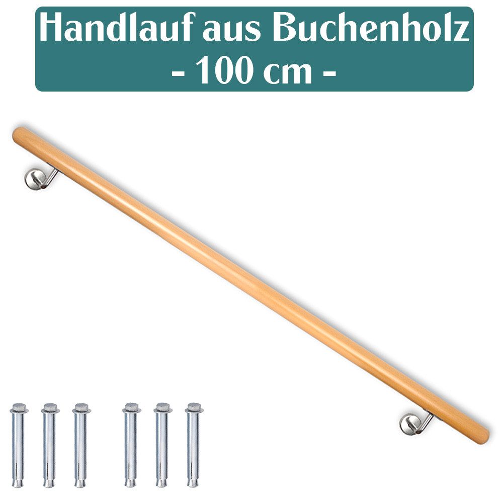 V2Aox Handlauf Buche Holz Handlauf Treppengeländer Wandhandlauf Treppe 50 - 500 cm, 100 cm Gesamtlänge