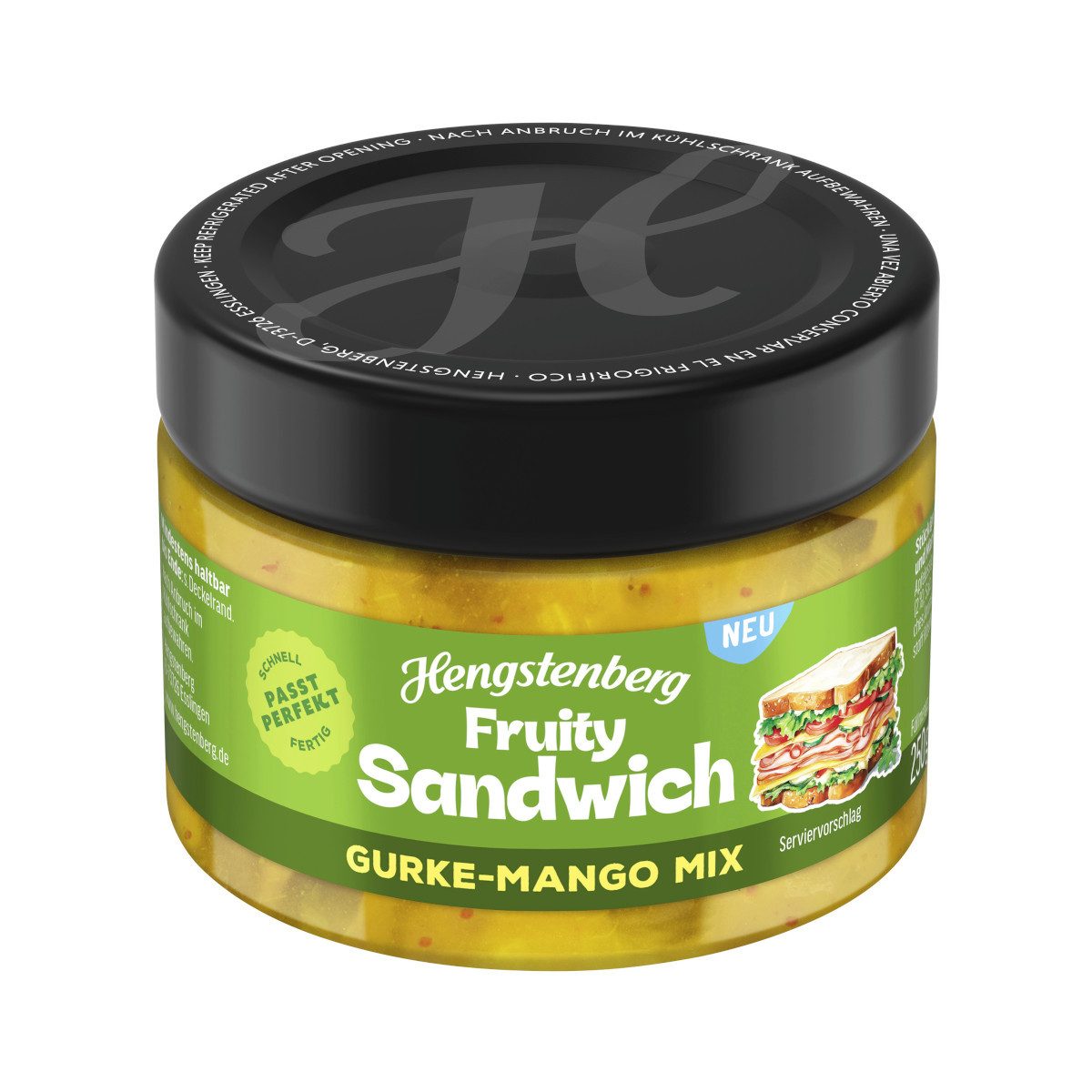 Hengstenberg Saucen, Hengstenberg Fruity Sandwich Gurke-Mango Mix Packung 290ml