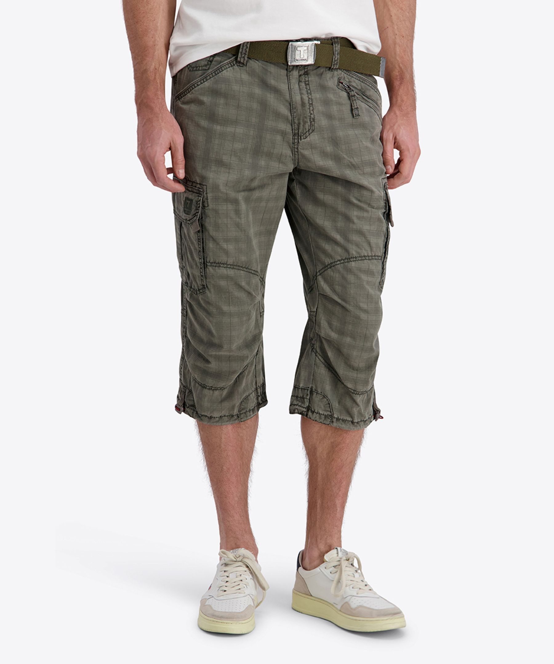 TIMEZONE Cargoshorts Kariert Wadenlang Cargotaschen Zip Fly Reißverschlusstasche für Herren (1-tlg) Baumwolle Normal Fit Kariert atmungsaktiv Reißverschluss