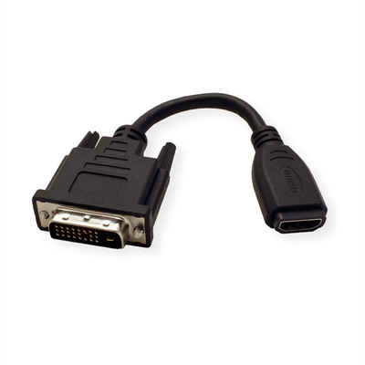 VALUE HDMI-DVI Adapterkabel, HDMI BU / DVI-D ST Audio- & Video-Adapter DVI-D 24+1, Dual-Link Männlich (Stecker) zu HDMI Typ A Weiblich (Buchse), 15.0 cm