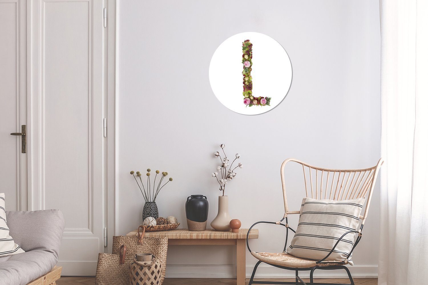 l Blumen, Rundes Buchstabe Gemälde Wohnzimmer, aus 30x30 Wandbild, MuchoWow Forex, Wanddekoration Der cm Kreis St), (1