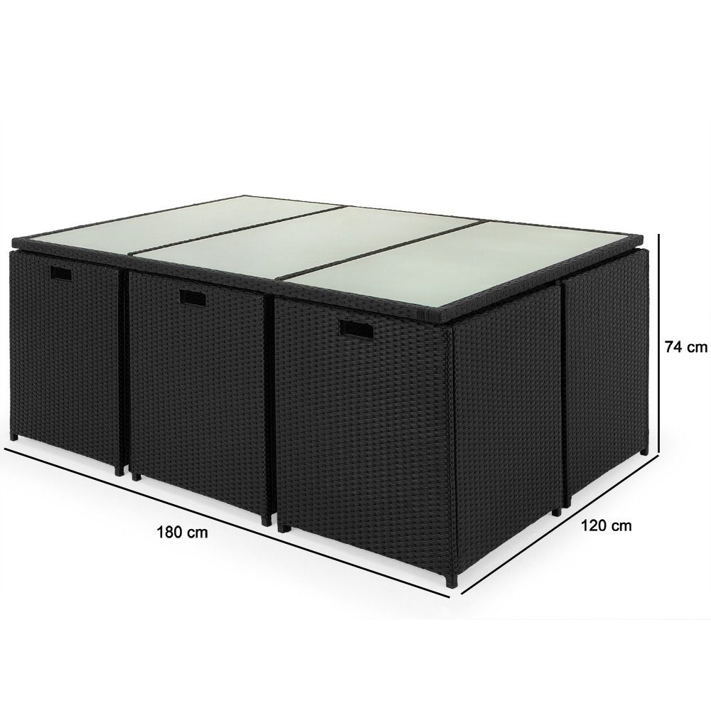 Casaria Sitzgruppe Cube, Polyrattan Set Tisch Auflagen 7cm Stühle Cube Hocker 4 6 180x120cm