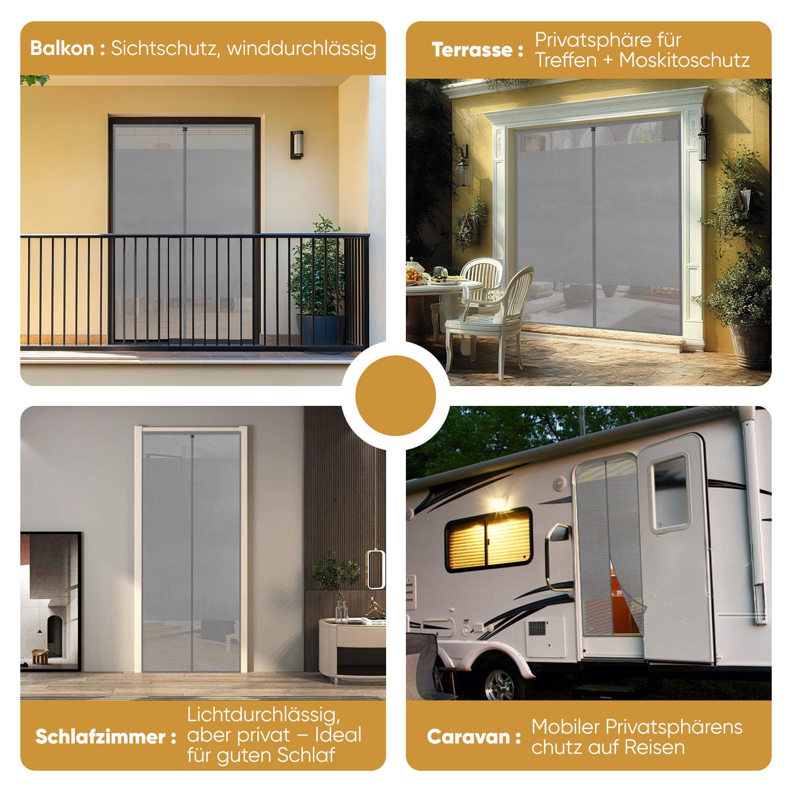 Sekey Insektenschutz-Tür Sichtschutz Türvorhang mit Magnet – Insektenschutz ohne Bohren, blickdicht & luftdurchlässig für Balkon & Schlafzimmer, Grau – Bild 3 von 5