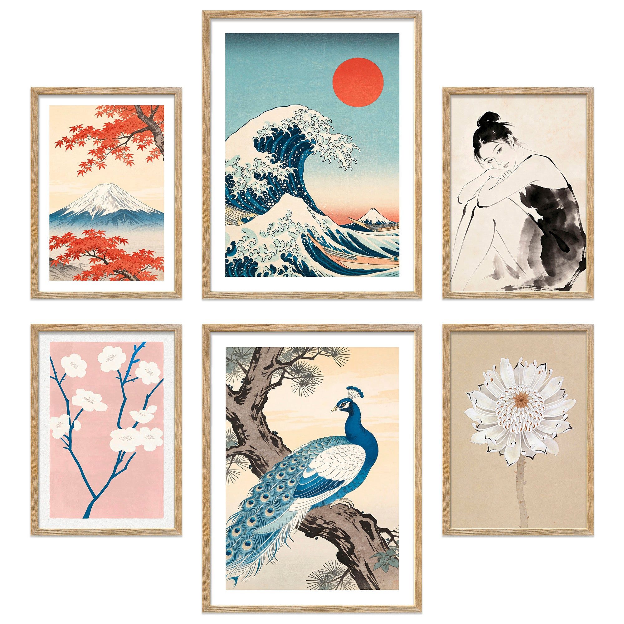 ARTFAVES Bilder-Collage Poster Set Art Gallery Japan I mehrteilige Bilderwand I Wandbilder Hok, (Wandbilder modern, 6 St)