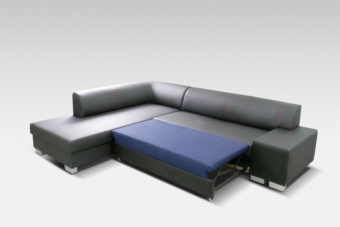 JVmoebel Ecksofa Sofa Couch, Schlafsofa Bettfunktion Grau mit LForm Mit Sofa Bettfunktion Ecksofa Designer
