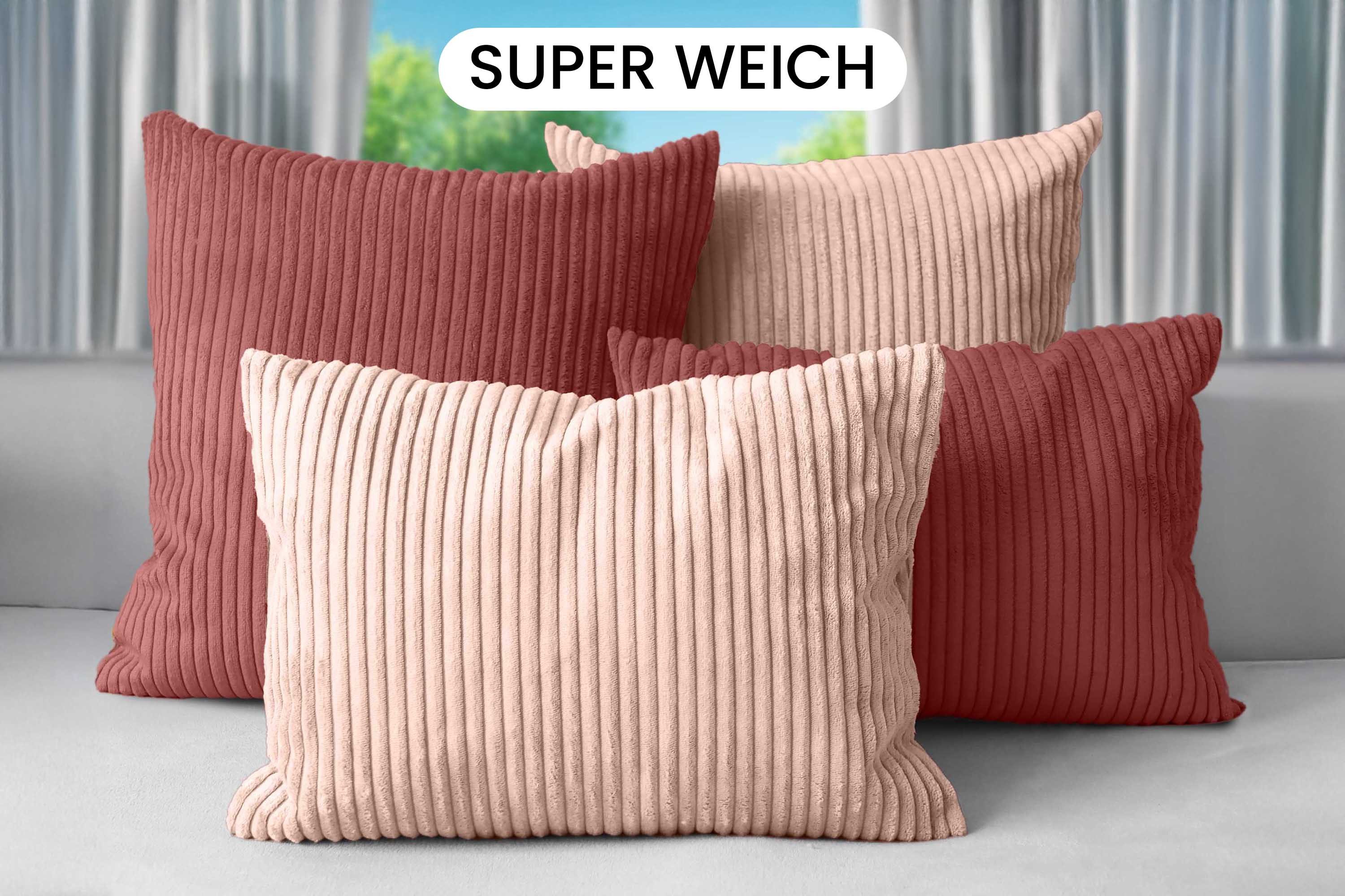 Amilian Dekokissen Sofakissen Cord-Optik 4er Set mit Füllung 2x 40x40 + 2x 35x45 cm, mit Füllung, Hotelverschluss, formstabil – Bild 2 von 5