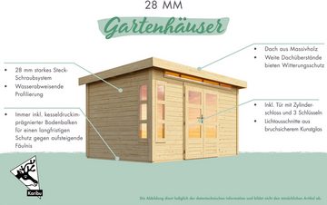 Karibu Gartenhaus "Ammersee 1" SET mit Anbaudach 2,35 m Breite, BxT: 408x204 cm, naturbelassen oder terragrau