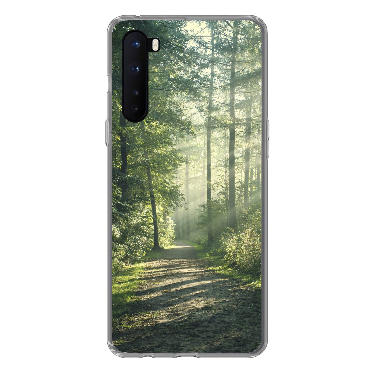 MuchoWow Handyhülle für OnePlus Nord Wald - Weg - Sonne - Bäume - Grün - Natur, Phone Case, Silikon, Schutzhülle Dünn