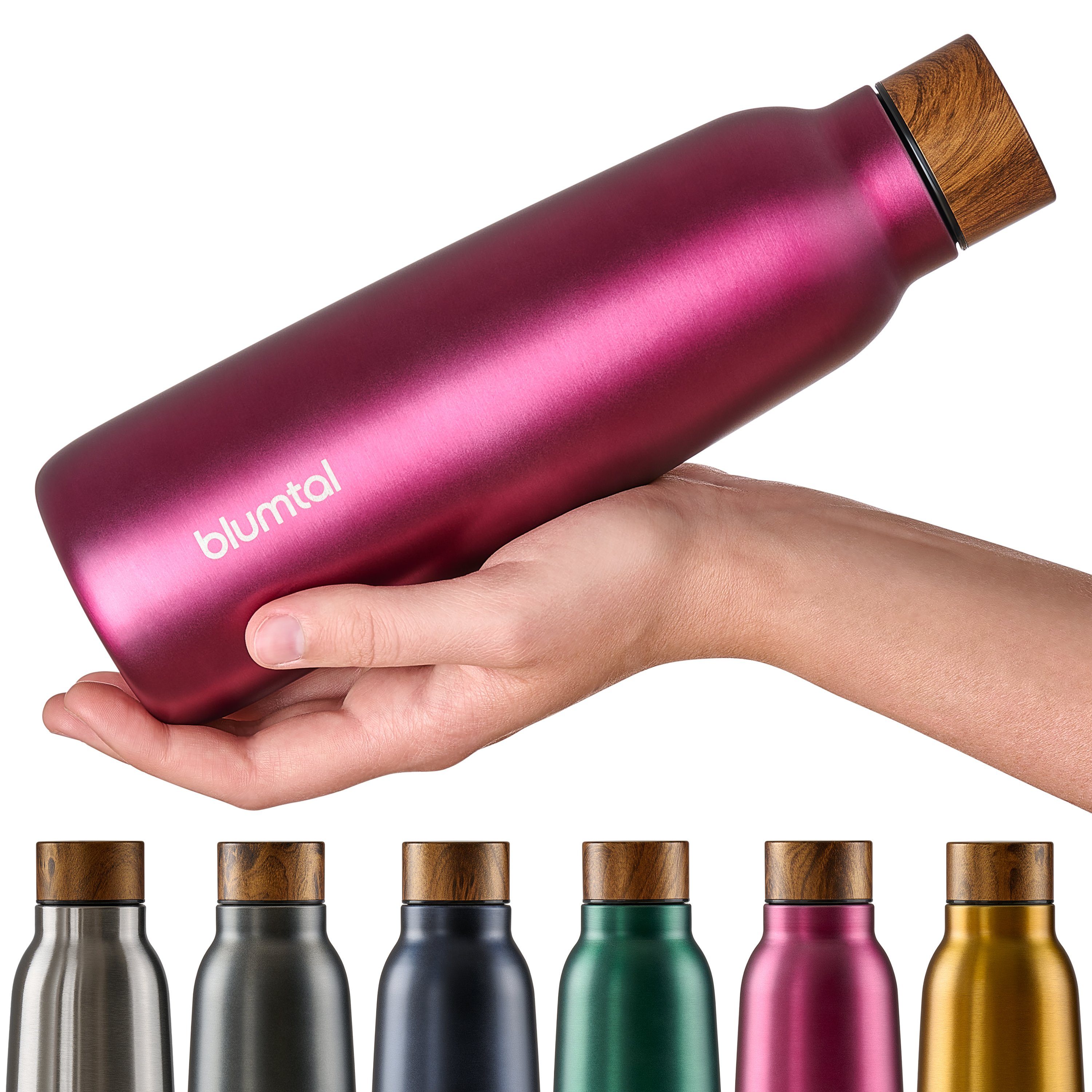 Blumtal heiß/24h - Trinkflasche Ray - auslaufsichere Isolierflasche Berry Isolierflasche, 500ml Edelstahl BPA-frei, hält kalt 8h Pink