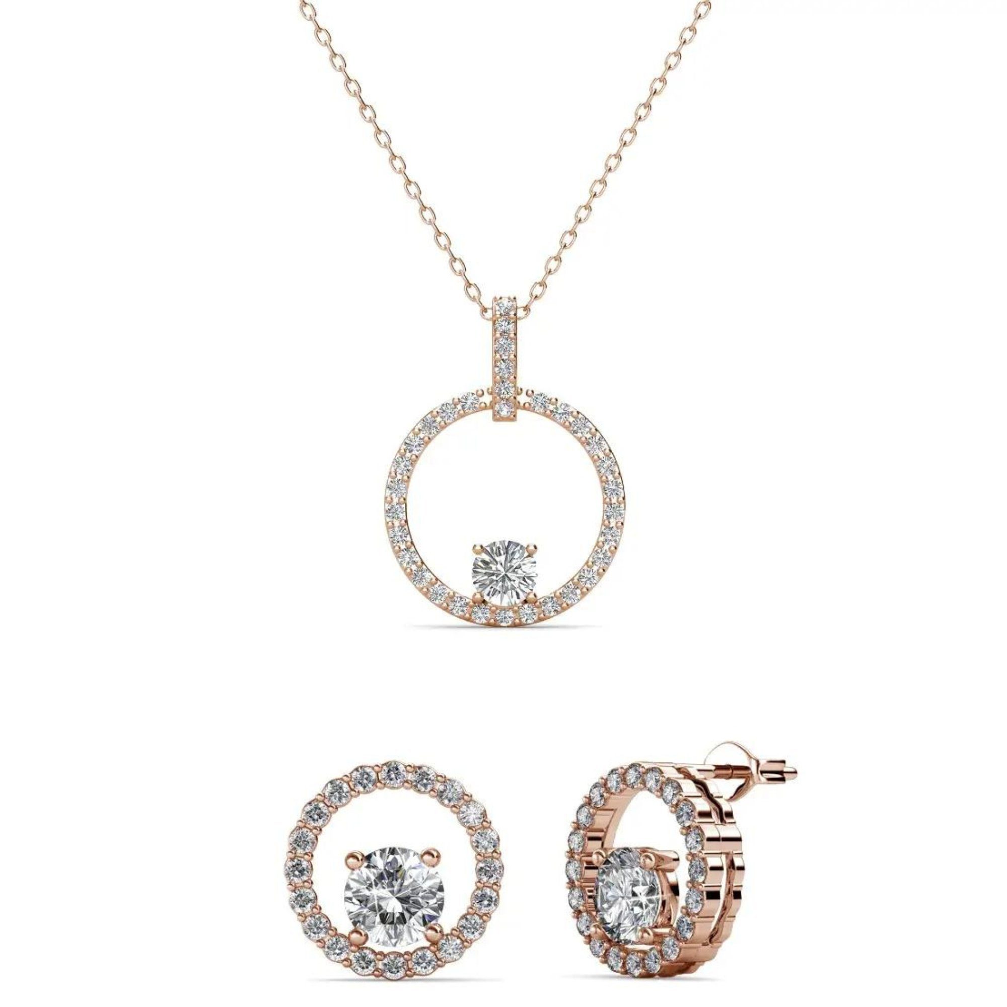 Desirée 18 + Goldkette und 76 Eisvogel Karat Ella Schmuckset: Schmuckset Ohrring-Paar, Roségold vergoldet Kristalle